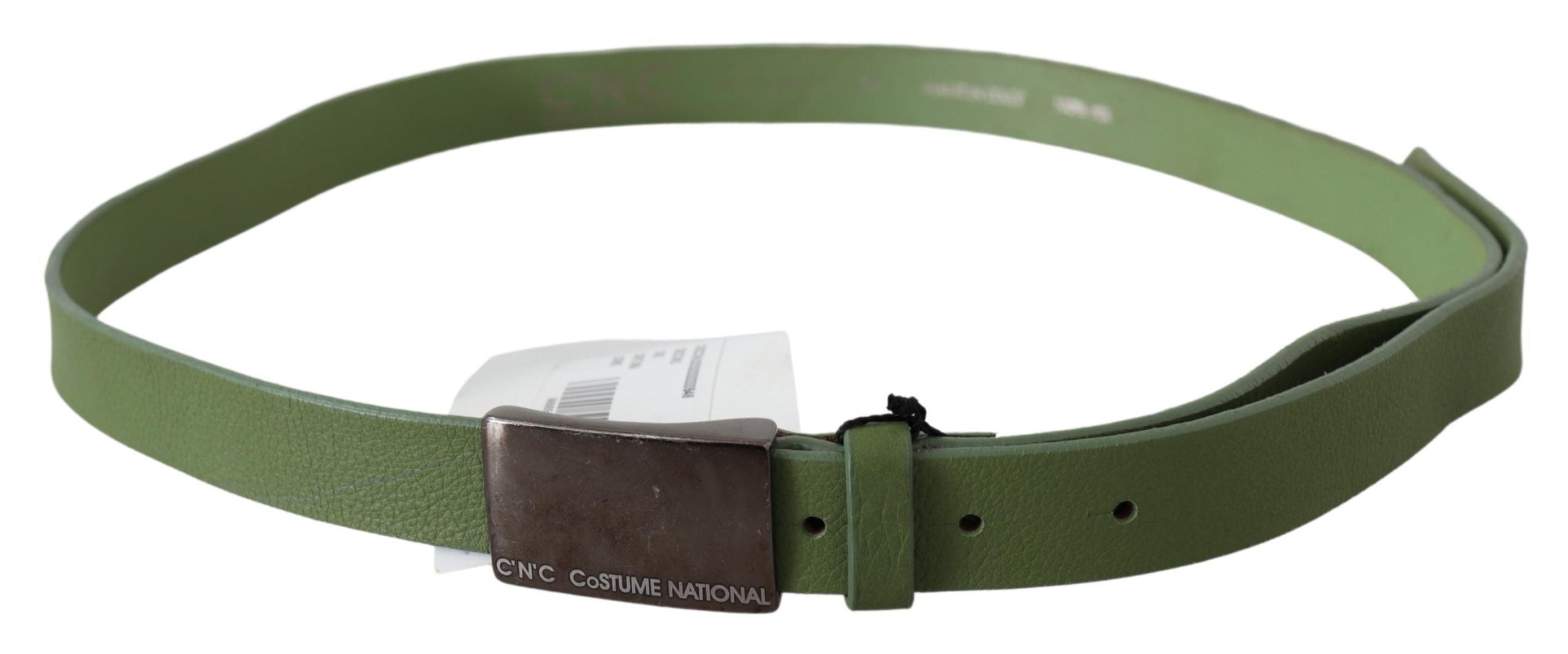Costume National Green Leather Silver Buckle Waist Men Belt