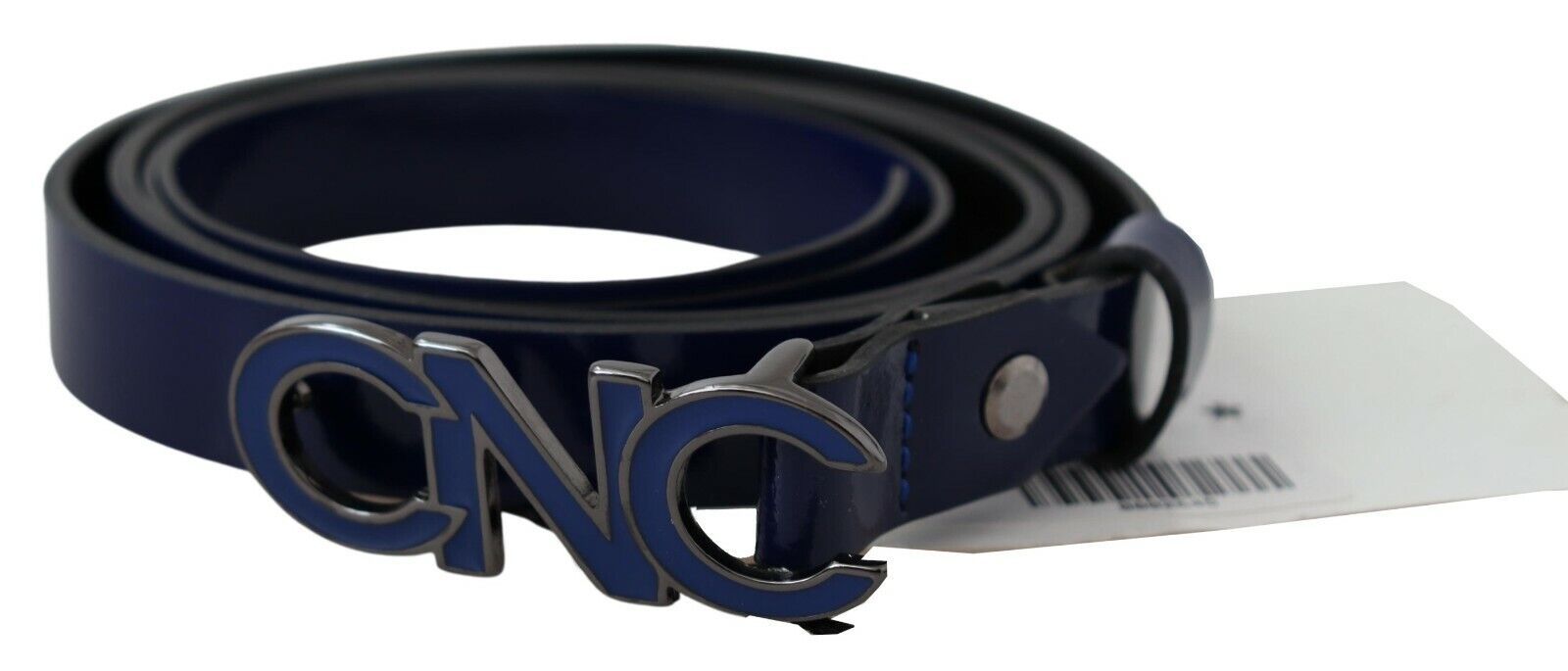 Costume National Blue Leather Logo Skinny Fashion Belt