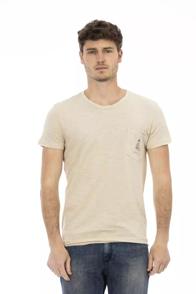Beige Cotton Men T-Shirt, stijlvol en comfortabel T-shirt voor de modebewuste man, perfect voor elke gelegenheid.
