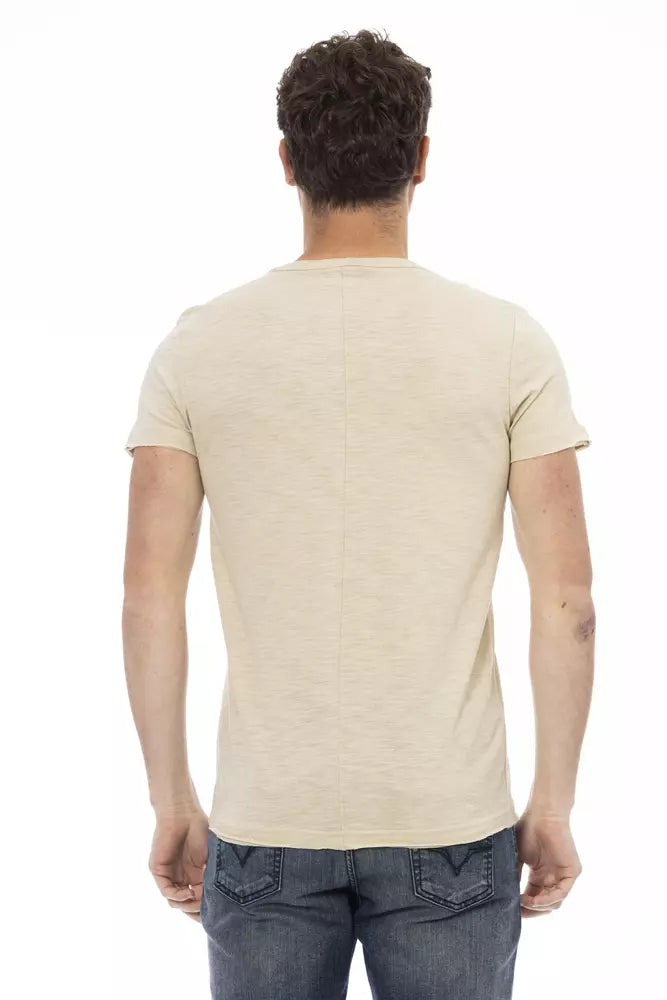 Stijlvol en comfortabel Beige Cotton Men T-Shirt, perfect voor de moderne man. Verkrijgbaar bij onze winkel.