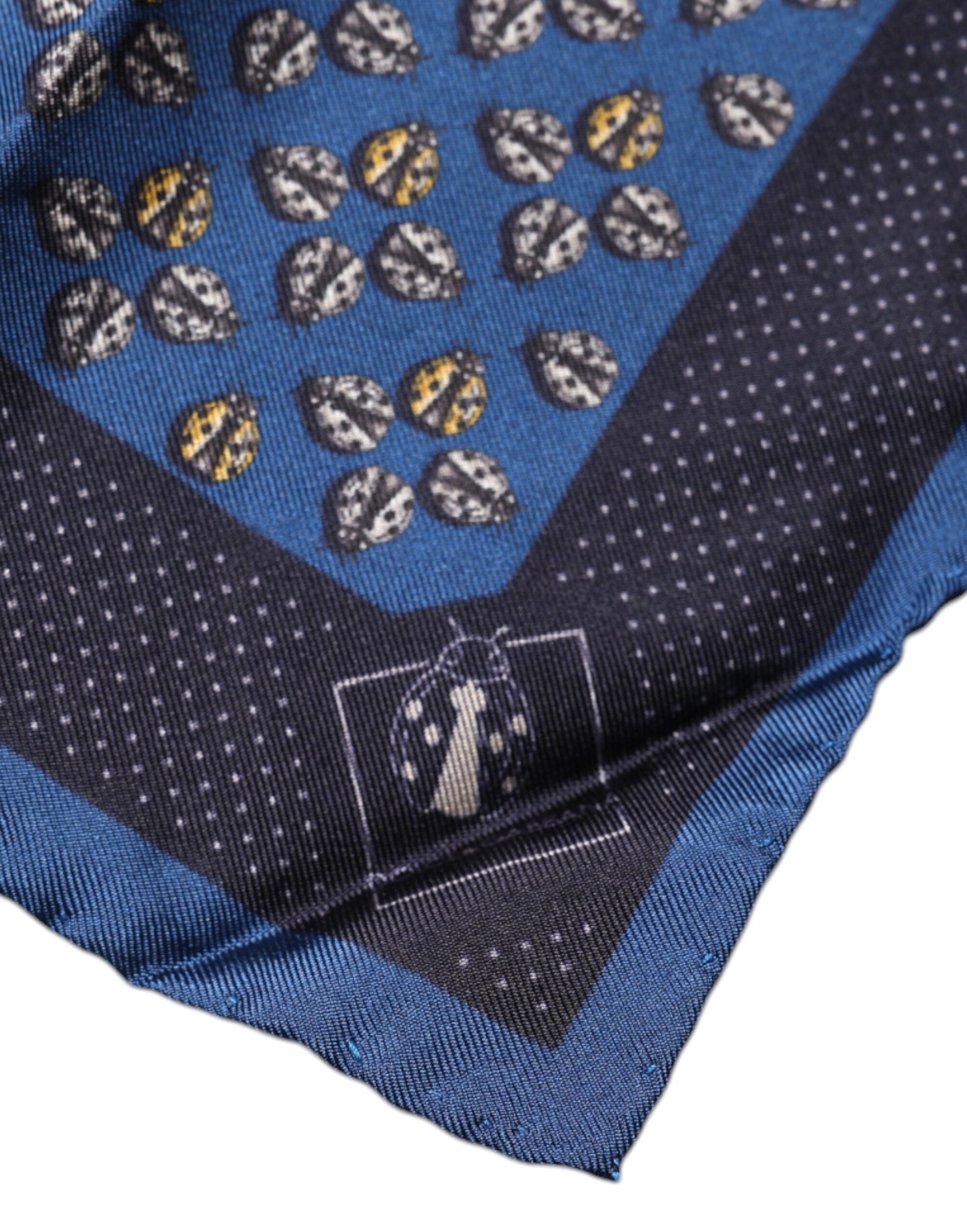 Dolce & Gabbana Blue Lady Bug Silk Square Handkerchief Scarf