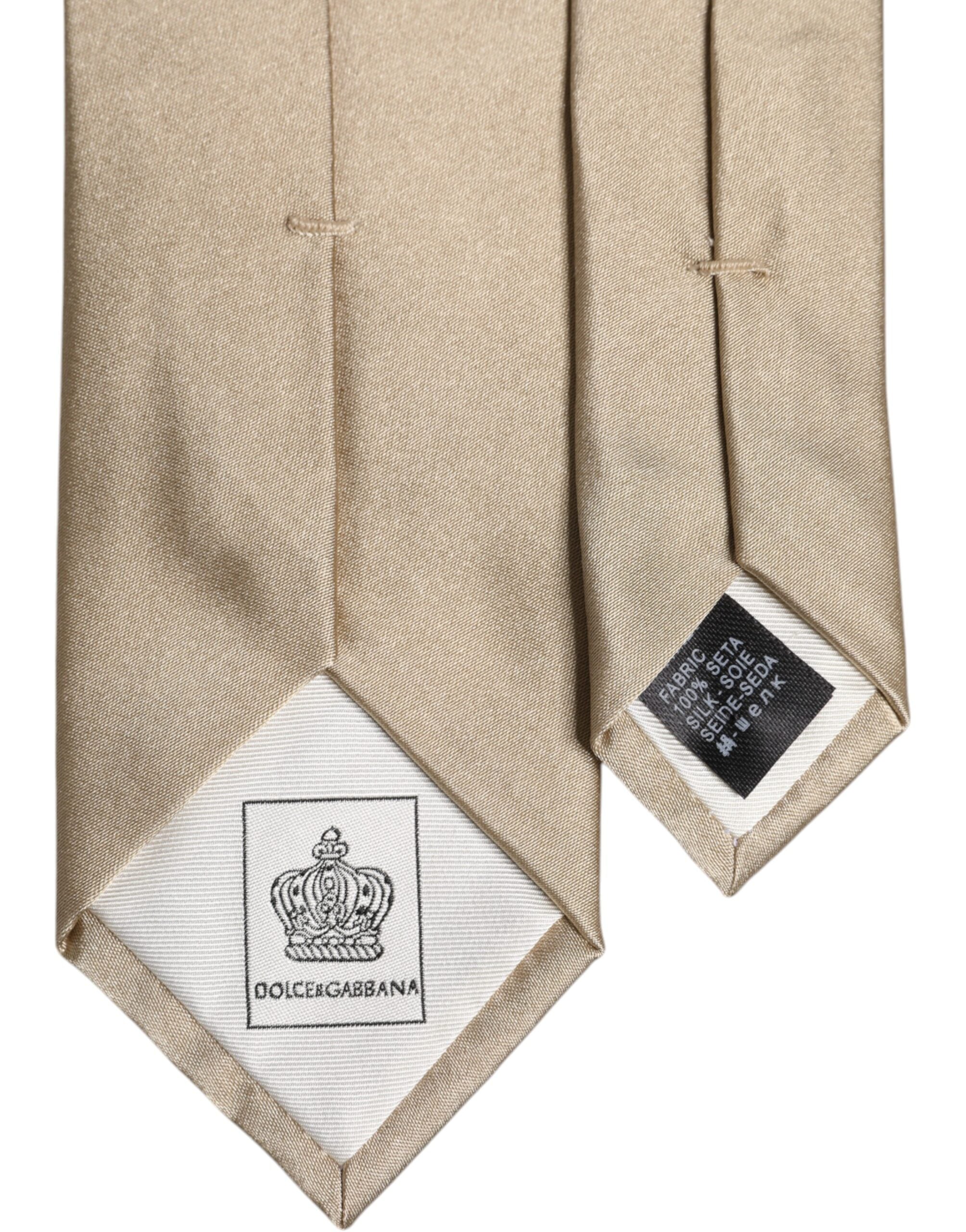 Dolce & Gabbana Beige Solid Silk Adjustable Necktie Tie