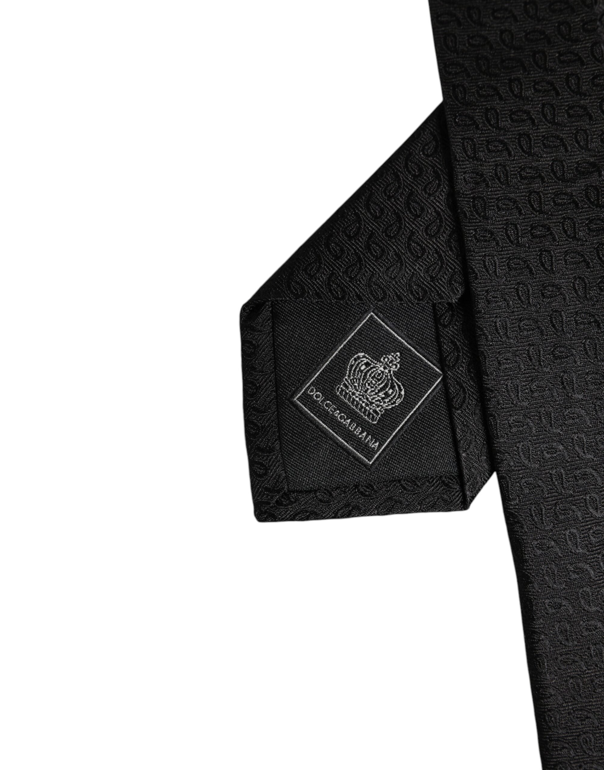 Dolce & Gabbana Black Patterned Silk Adjustable Necktie Tie