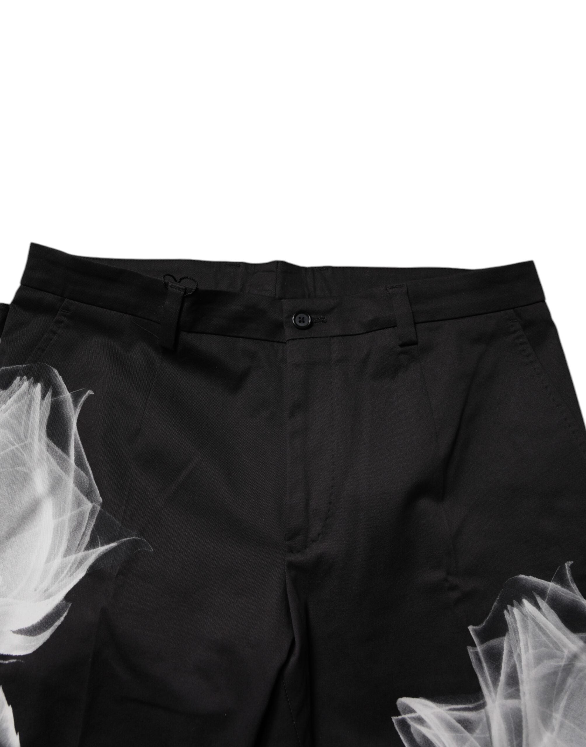 Dolce & Gabbana Black Cotton Floral Skinny Dress Pants