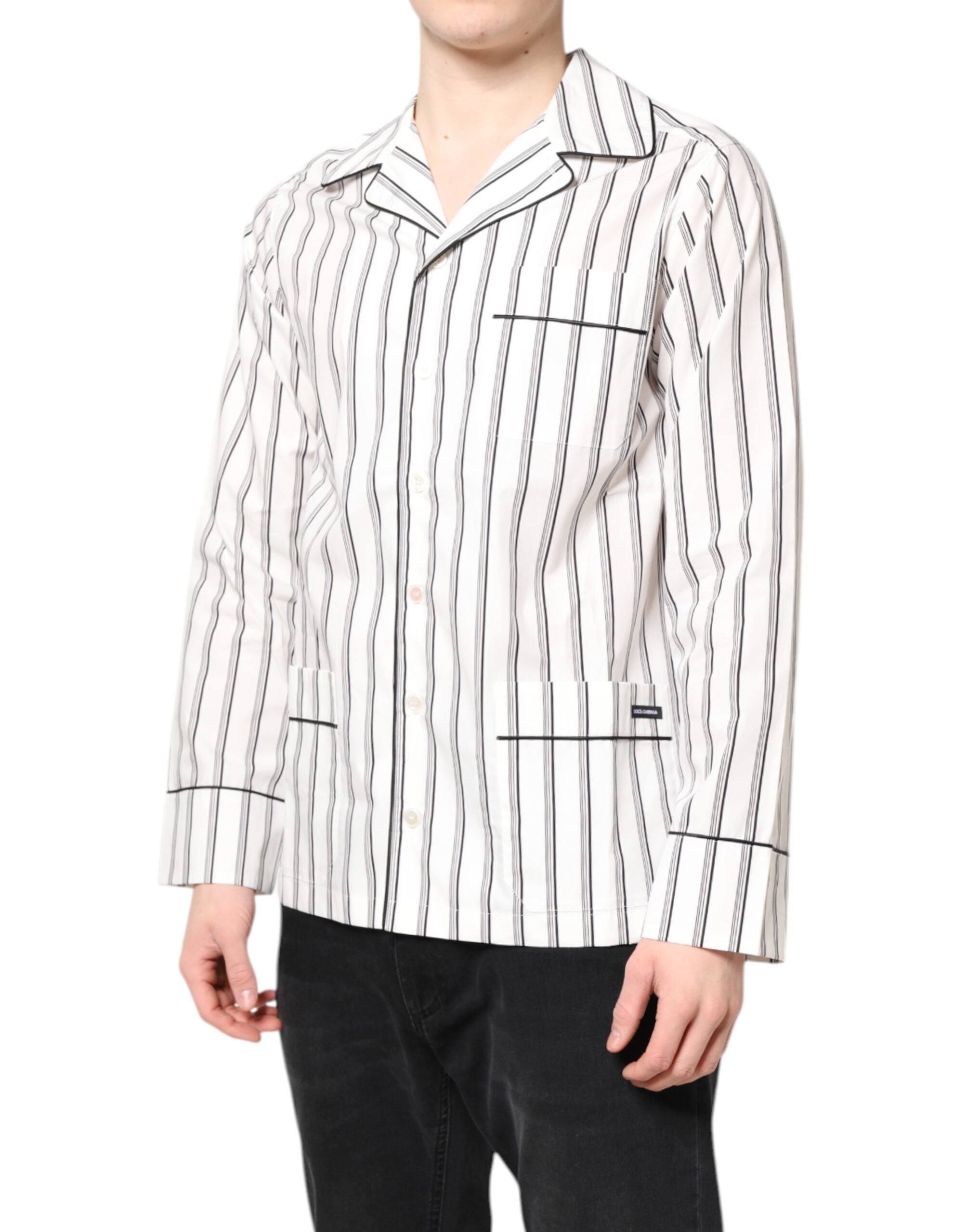 Dolce & Gabbana White Stripes Lounge Pajama Sleepwear Shirt