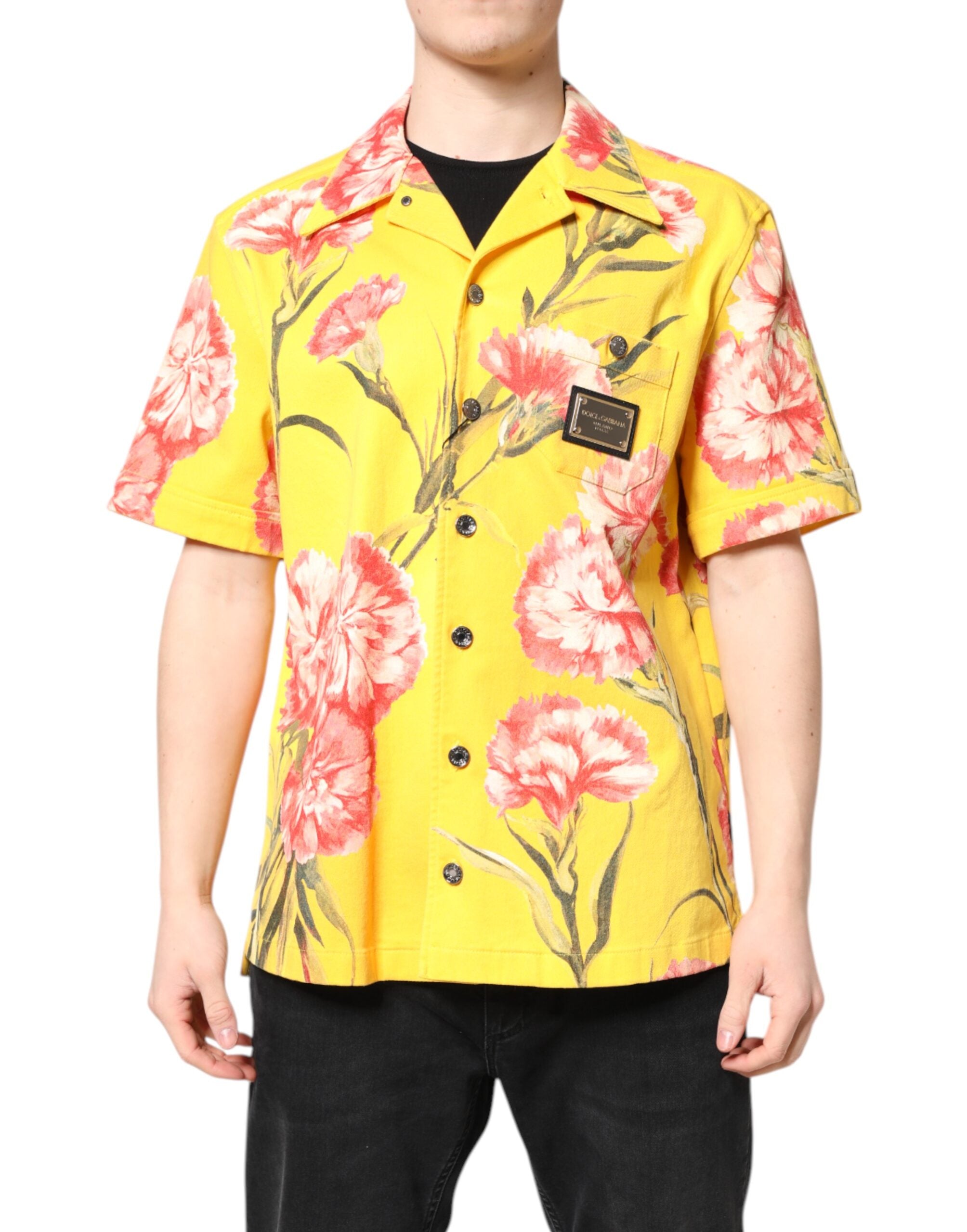 Dolce & Gabbana Yellow Floral Men Button Down Casual Shirt