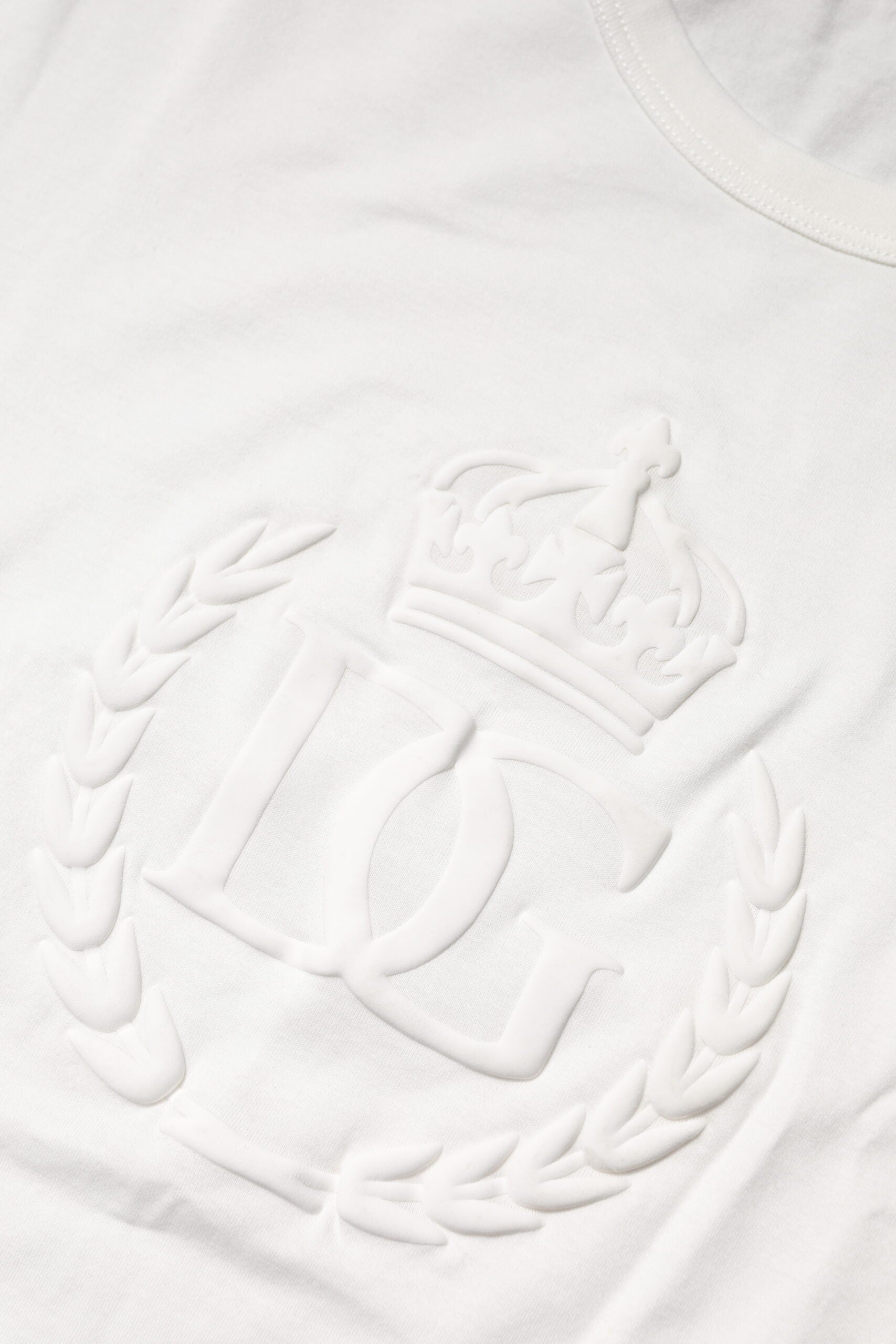 Dolce & Gabbana White Cotton DG Crown Embossed T-shirt