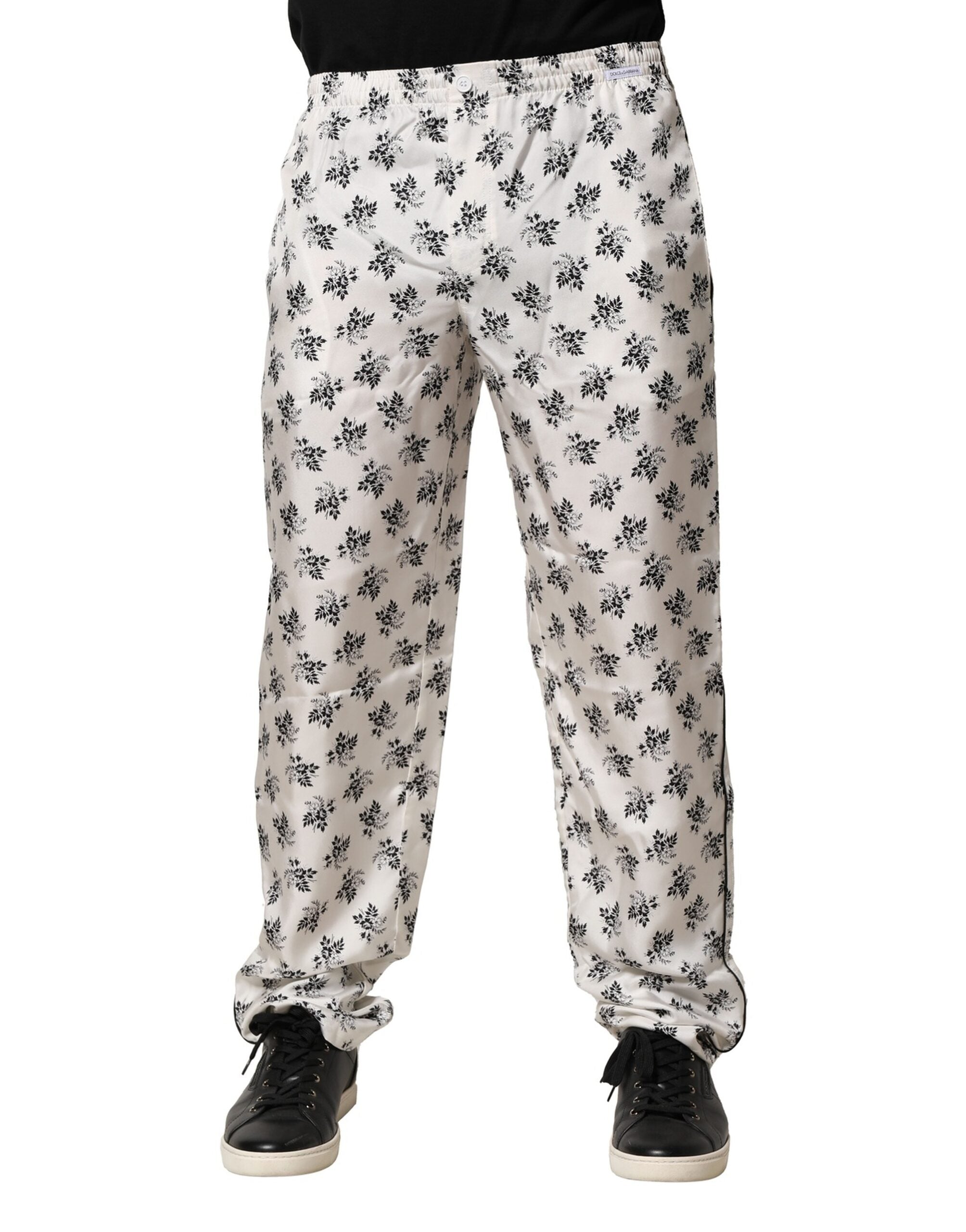 Dolce & Gabbana White Floral Silk Casual Lounge Pants