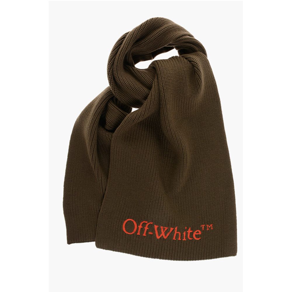 Off-White Virgin Wool Scarf With Contrast Embroidery Logo