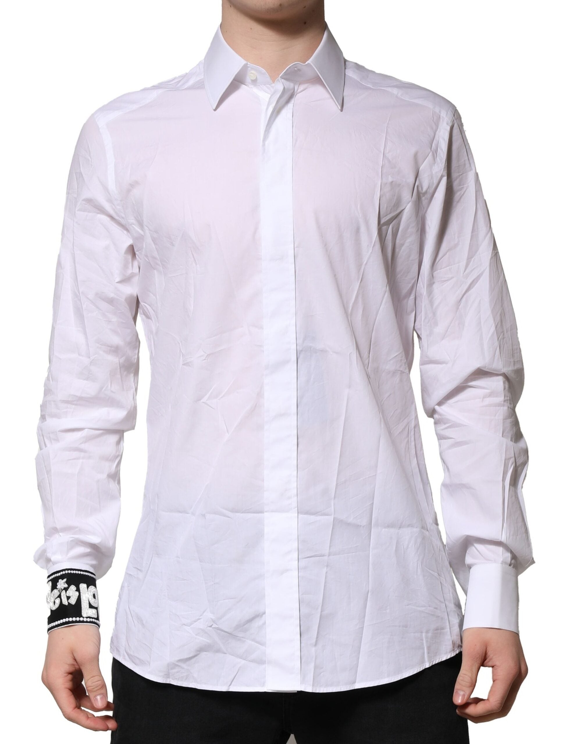 Dolce & Gabbana White GOLD Cotton Men Dress Formal Shirt