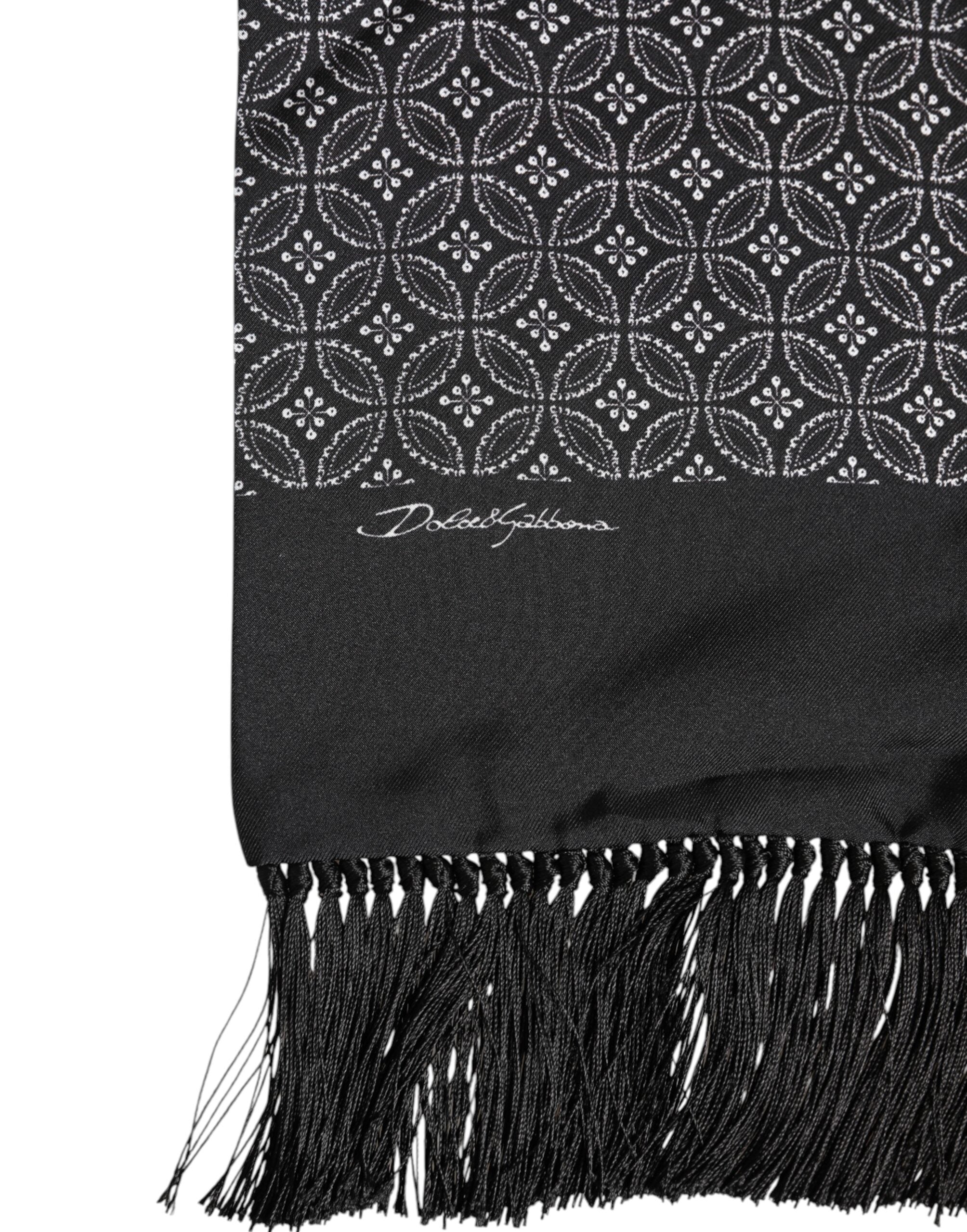 Dolce & Gabbana Black Patterned Fringes Men Foulard Scarf
