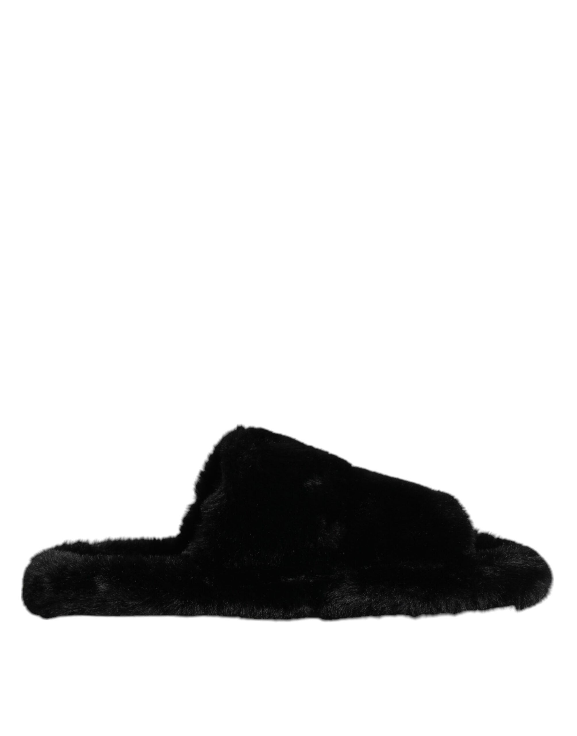 Dolce & Gabbana Black Polyester Velvet Slides Slipper Shoes