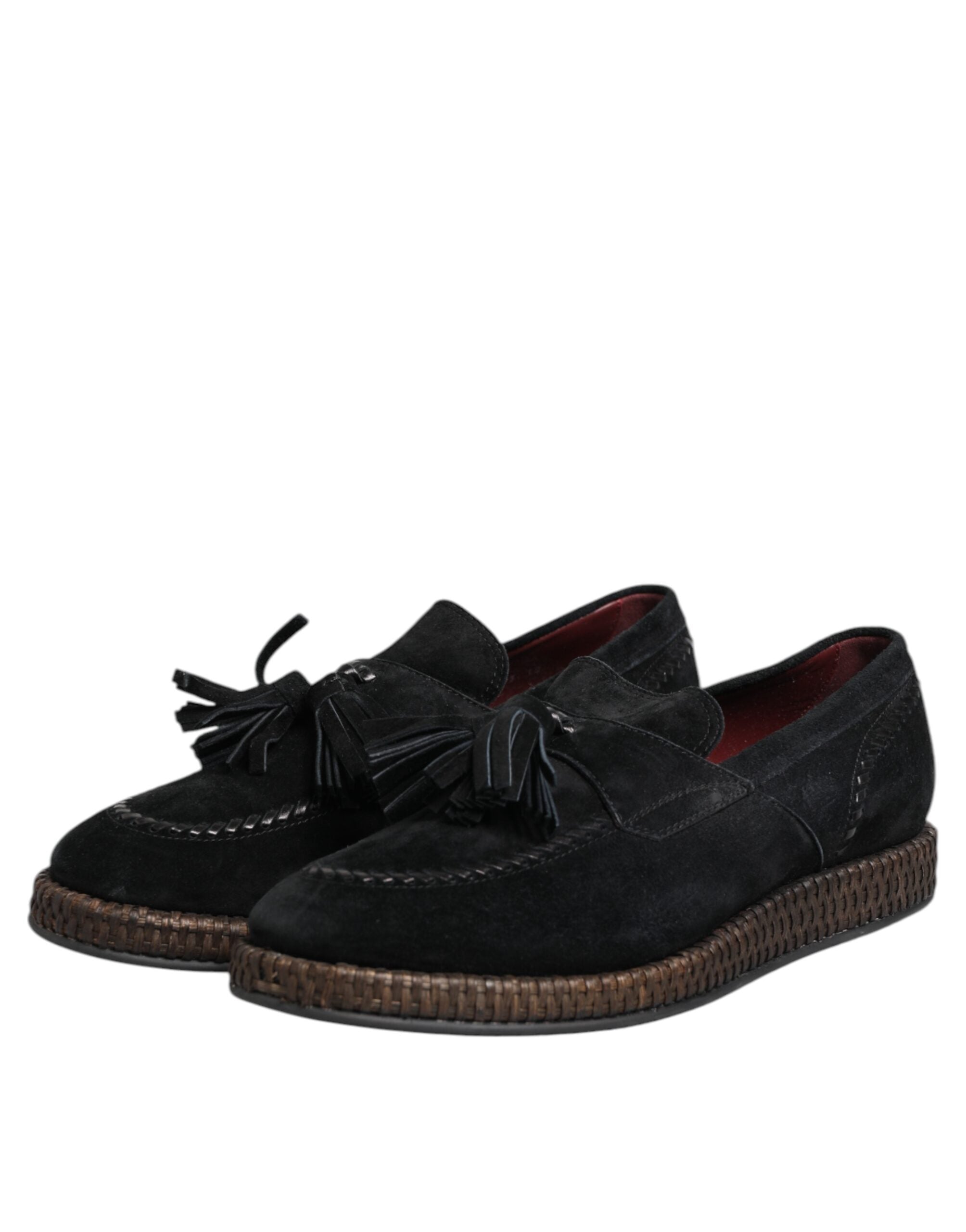 Dolce & Gabbana Black Suede Tassel Embellished Loafers Shoes