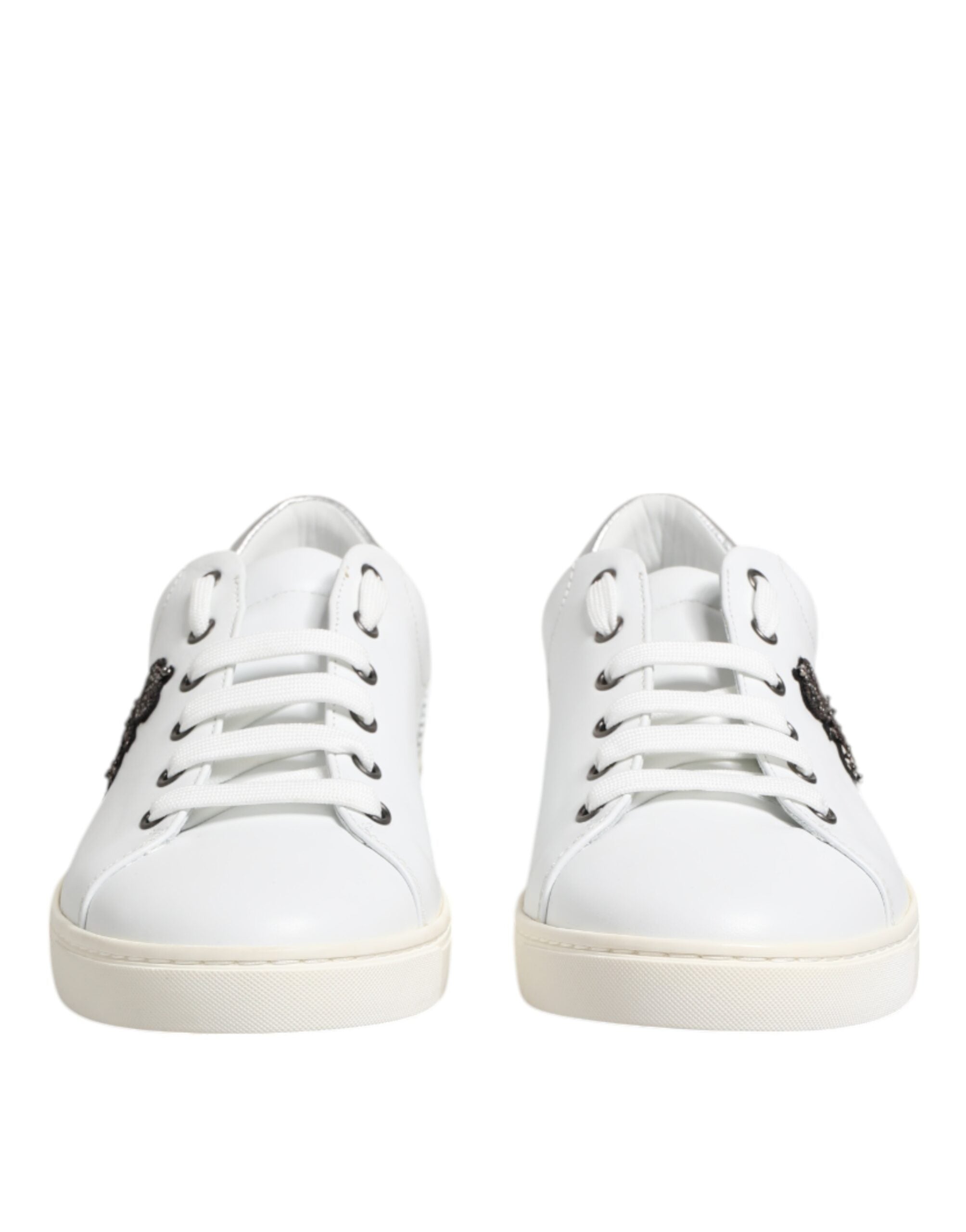 Dolce & Gabbana White Crown Bee Leather Low Top Sneakers Shoes