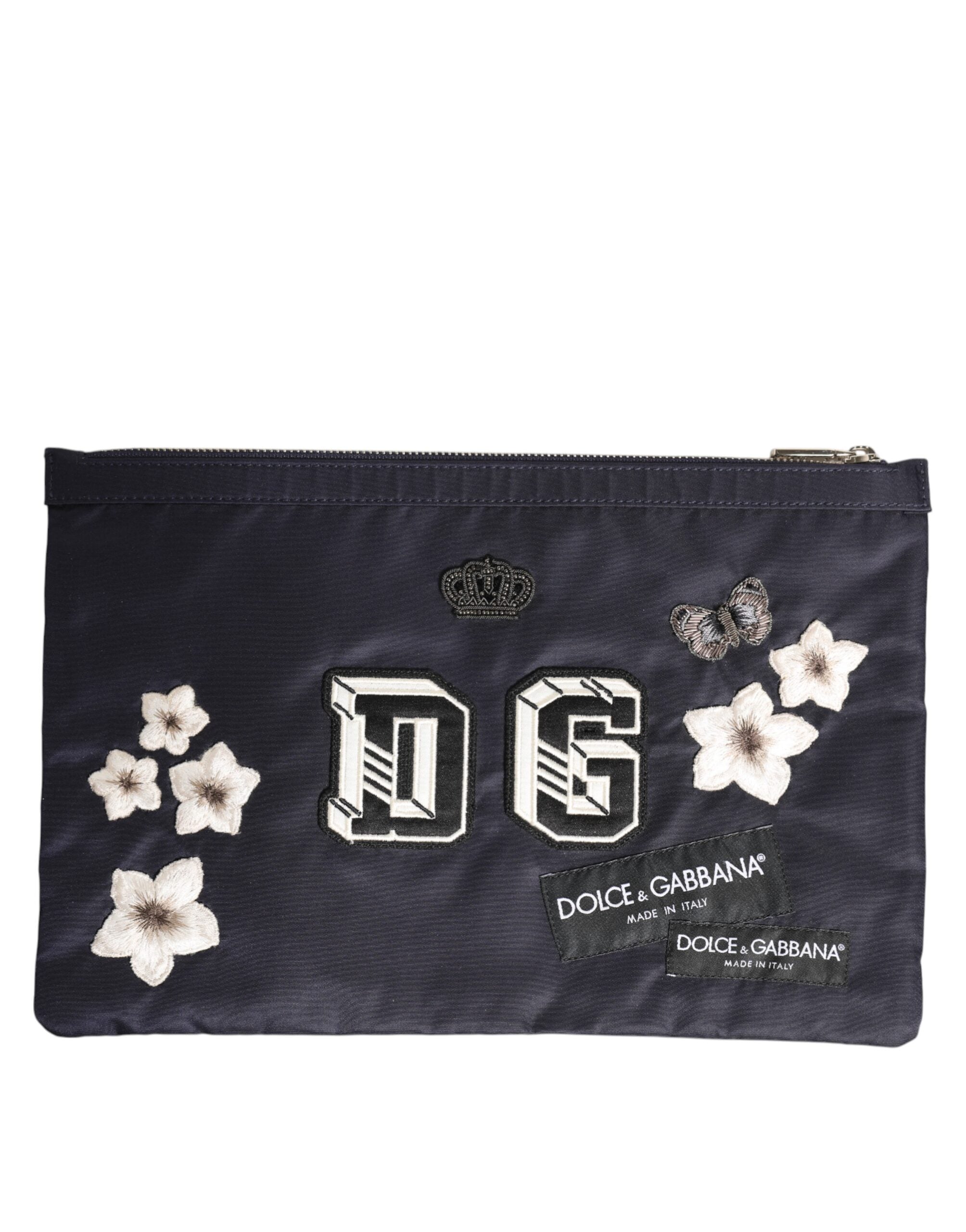 Dolce & Gabbana Blue DG Logo Patch Embellished Pouch Clutch Men Borse Bag
