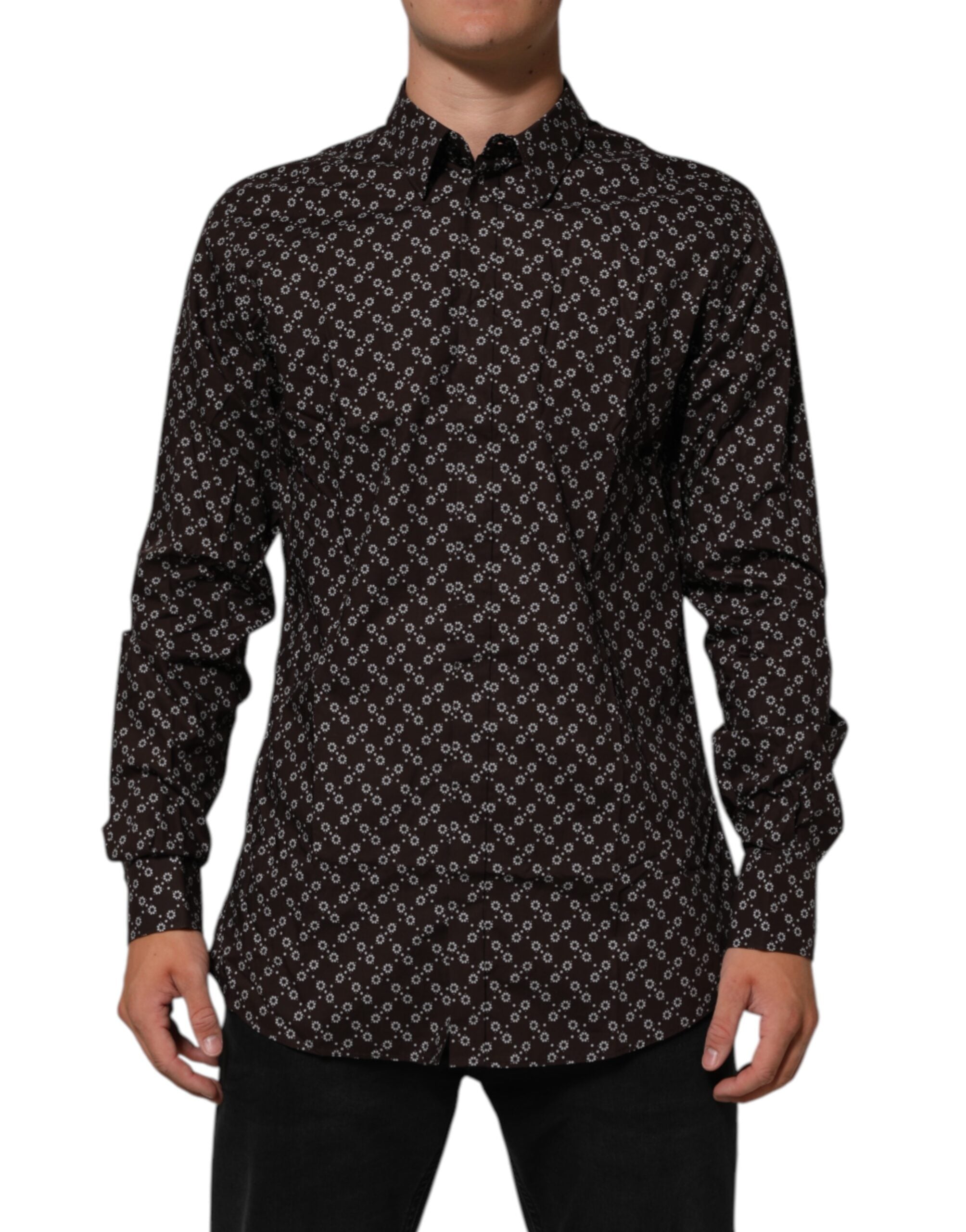 Dolce & Gabbana BrownFloral Collared GOLD Formal Dress Shirt