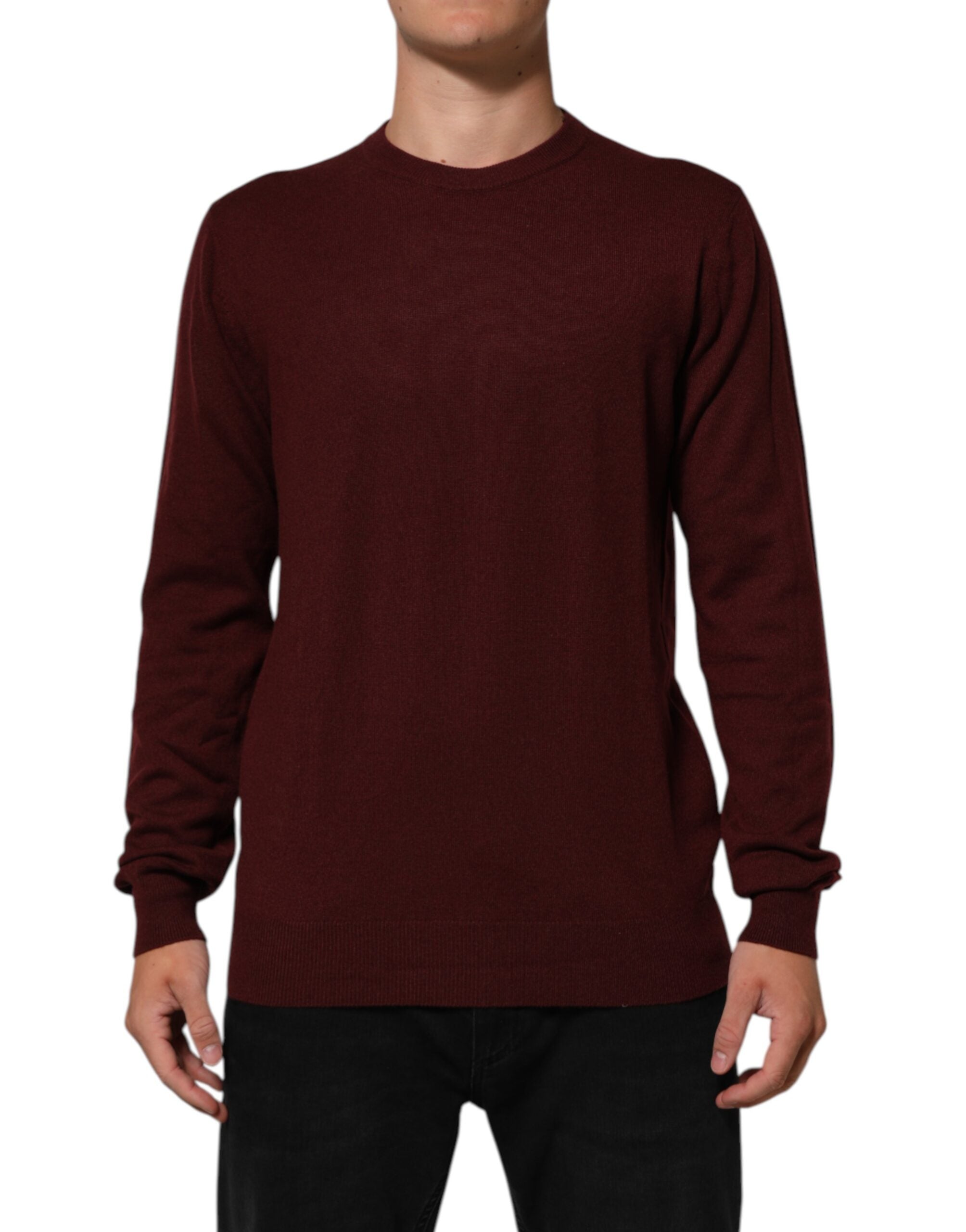 Dolce & Gabbana Maroon Cashmere Crew Neck Pullover Sweater