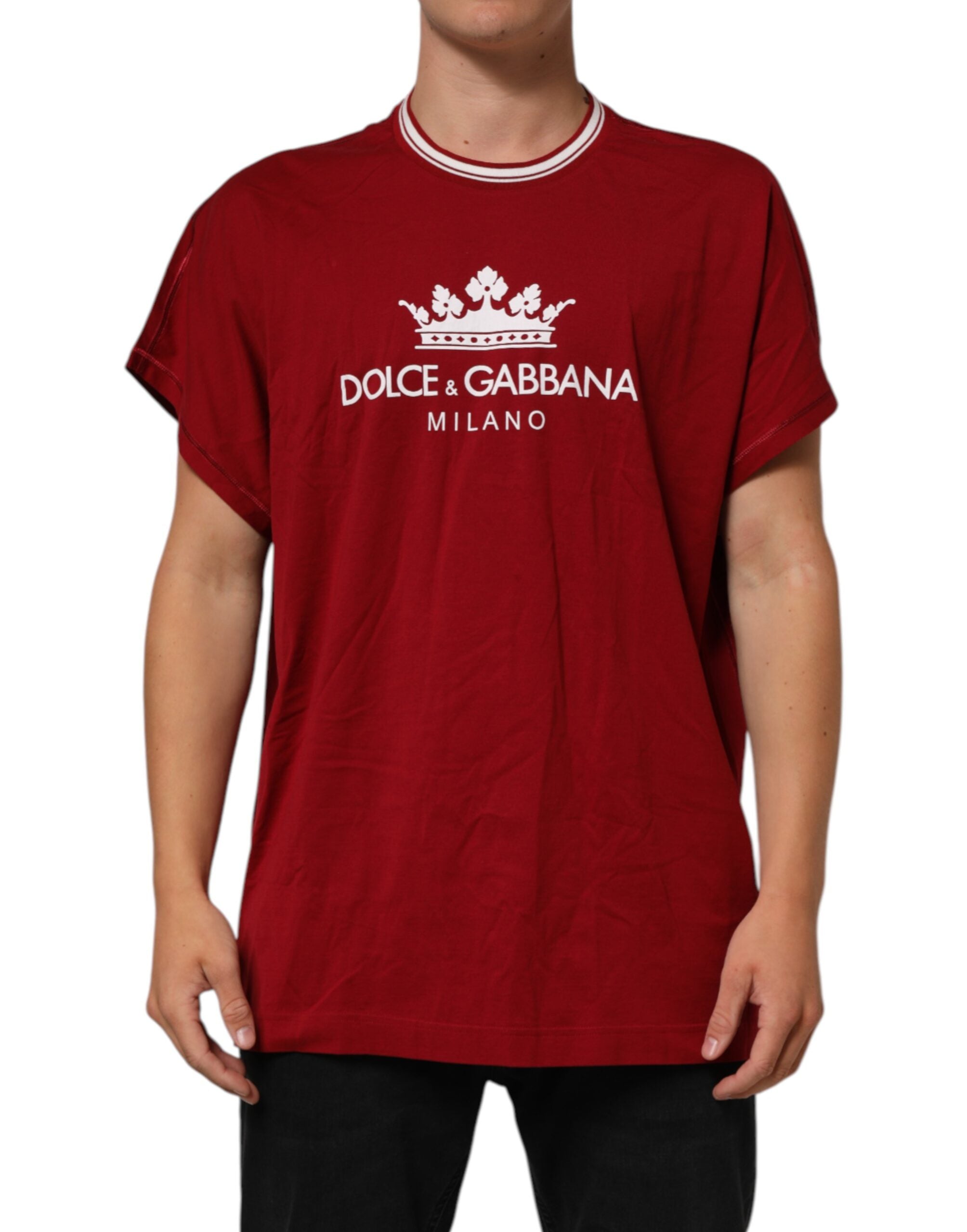Dolce & Gabbana Maroon LogoCrown Cotton Half Sleeve T-shirt