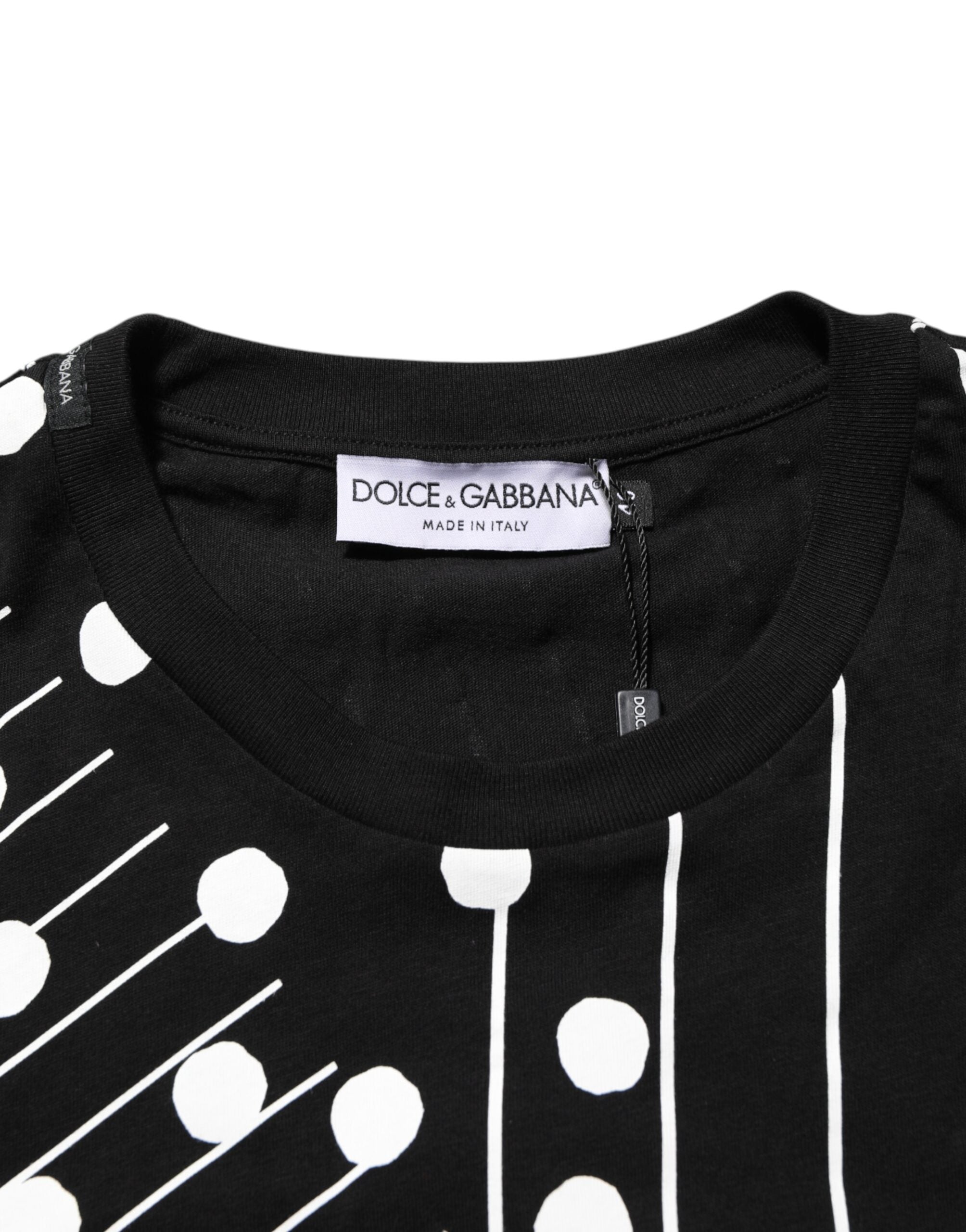 Dolce & Gabbana Black Cotton Polka Dots Round Neck T-shirt