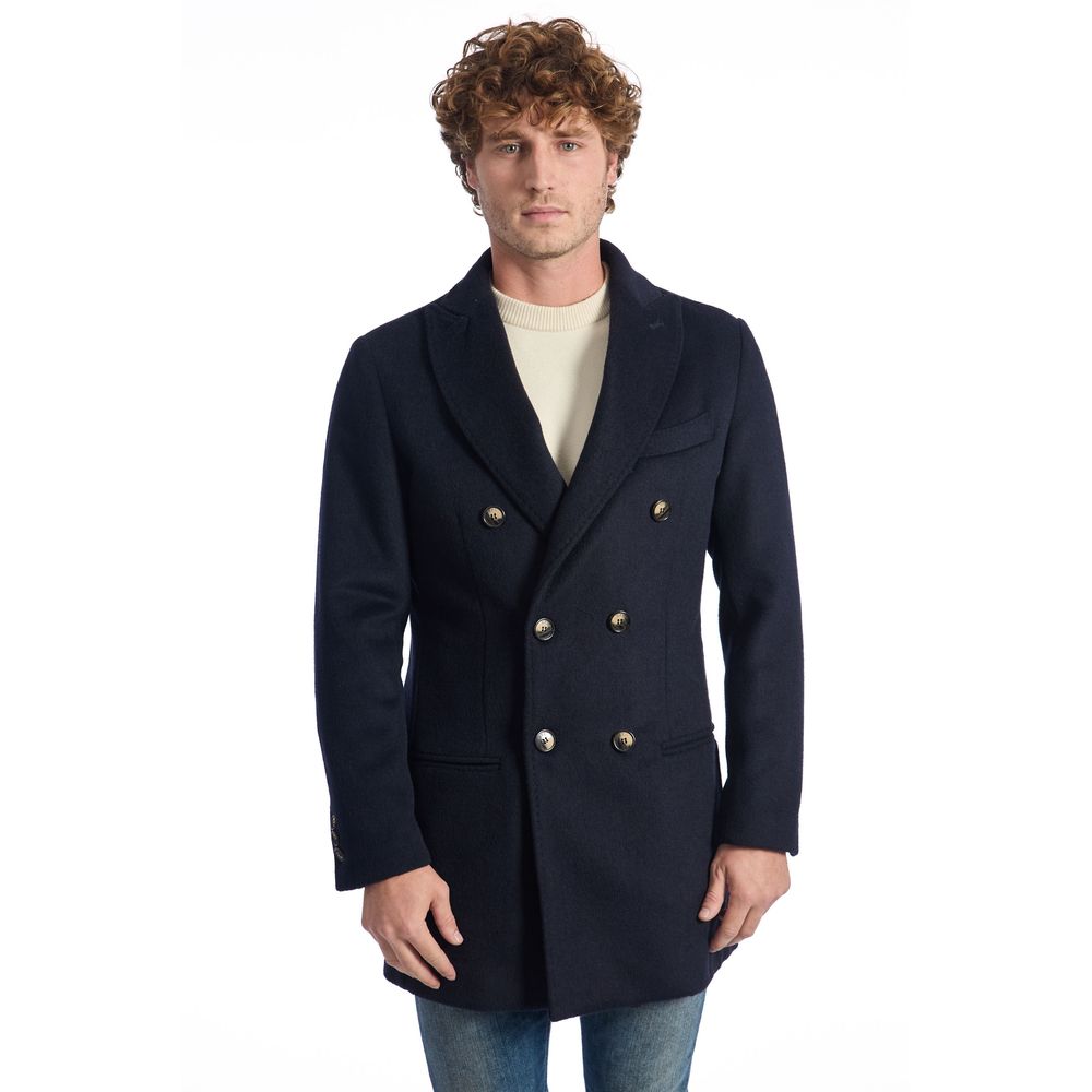 Roberto Pepe Luxury Blue Wool Coat
