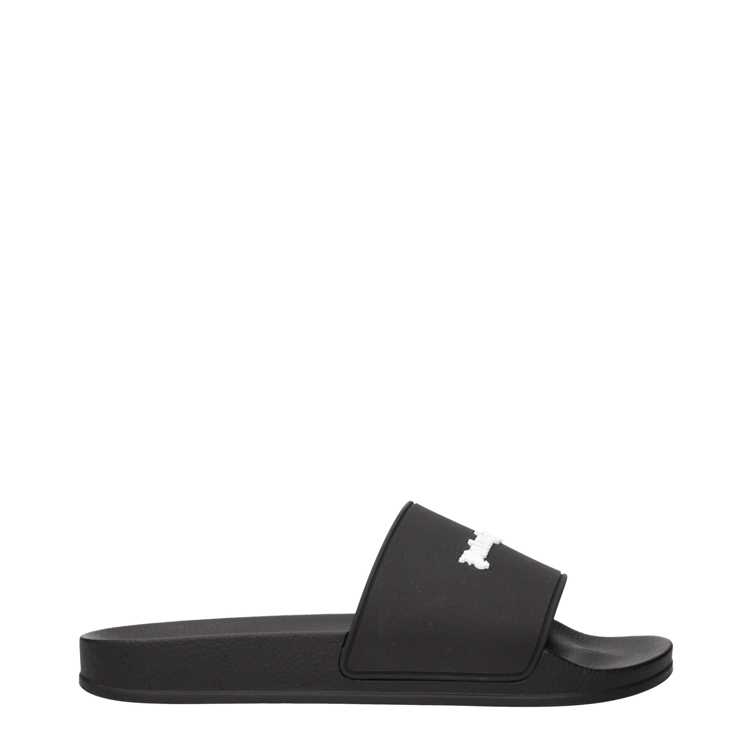 Palm Angels Black Cotton Slippers Sandals