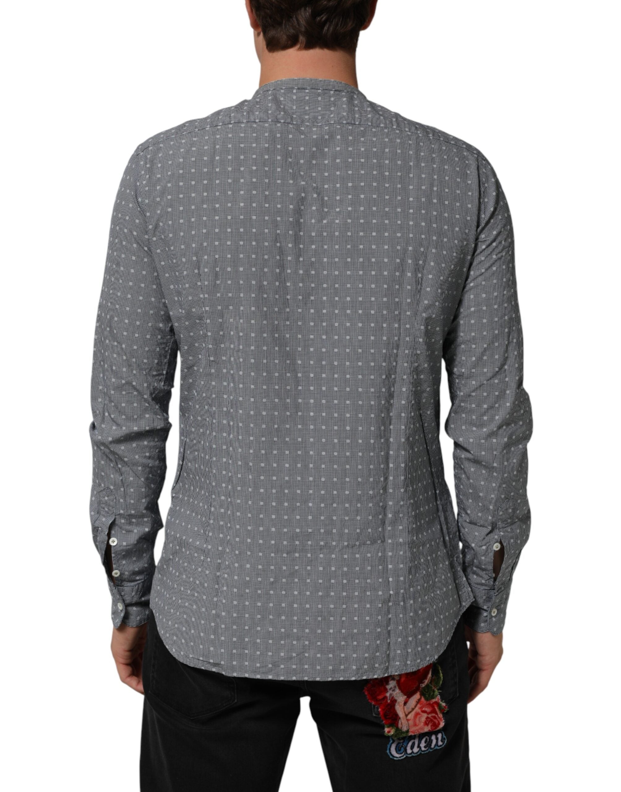 AGLINI Gray Polka Dot Cotton Button Down Long Sleeves Shirt