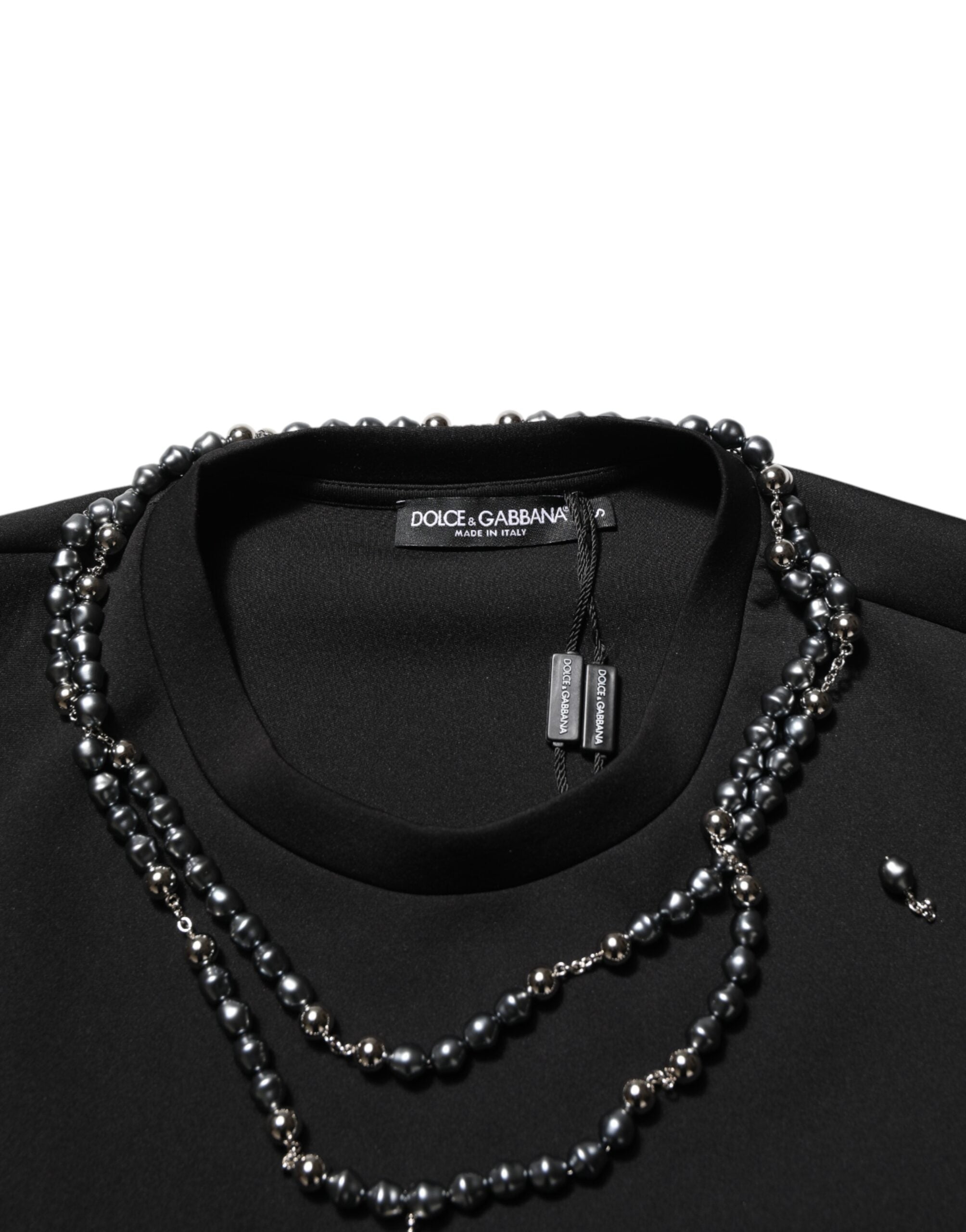 Dolce & Gabbana Black Polyester Necklace Embellished T-shirt