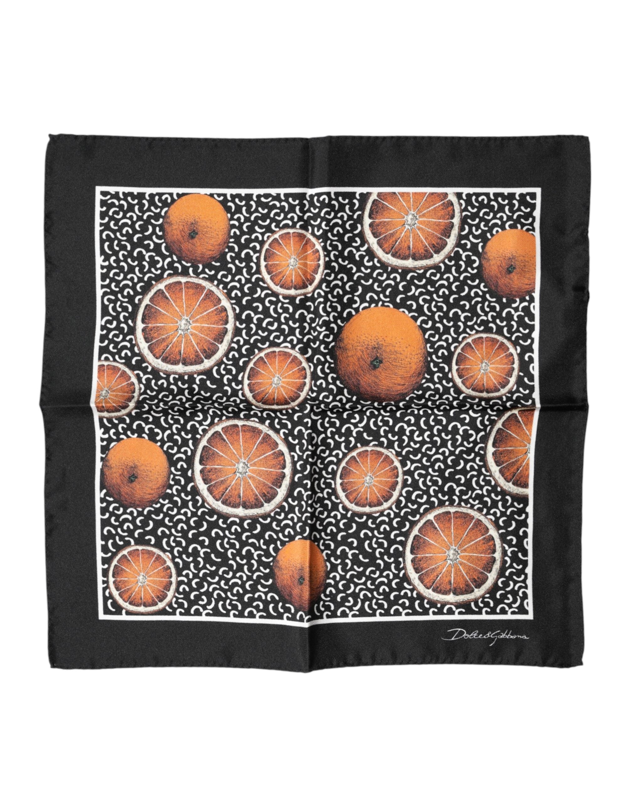 Dolce & Gabbana Black Orange Print Square Handkerchief Scarf