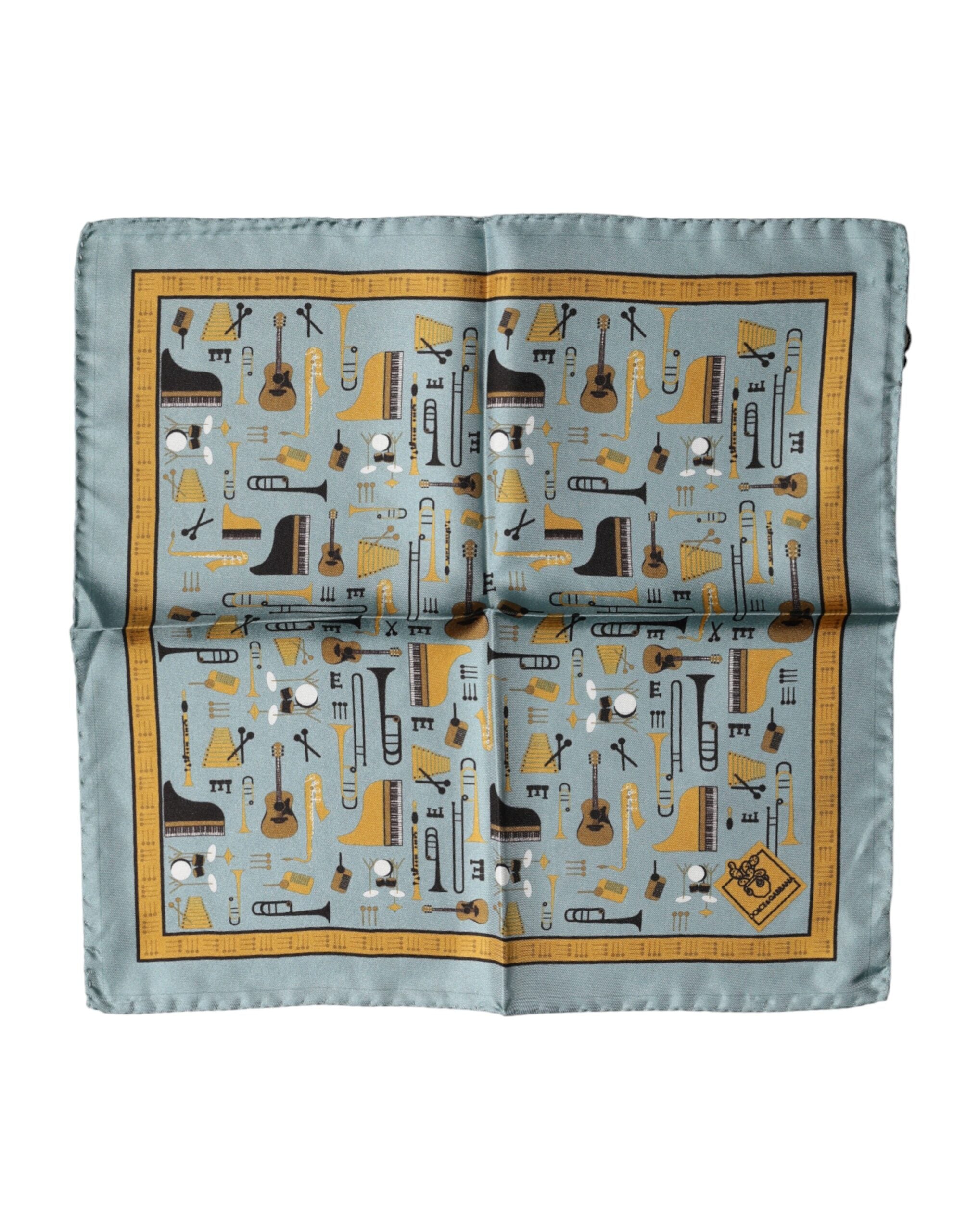 Dolce & Gabbana Blue Jazz Club Square Handkerchief Scarf