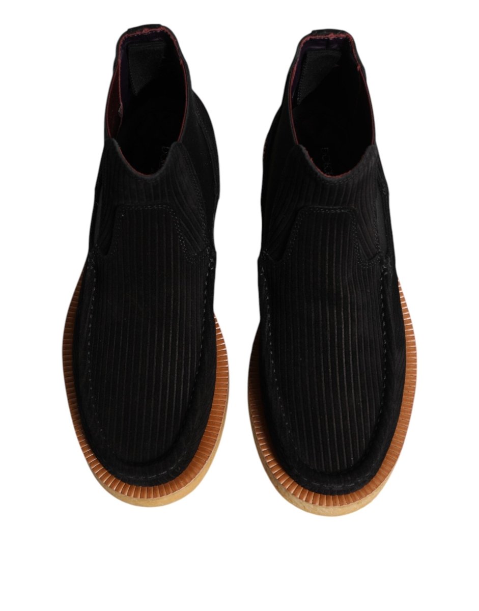 Dolce & Gabbana Black Calf Suede Slip On Ankle Boots Shoes - The Gentlemen's Vault