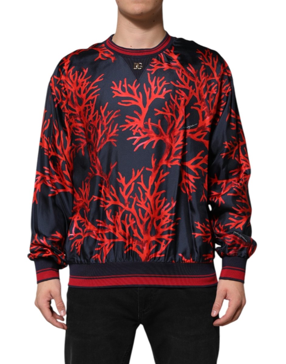 Dolce & Gabbana Navy Red Silk Coral Print Pullover Sweater - The Gentlemen's Vault