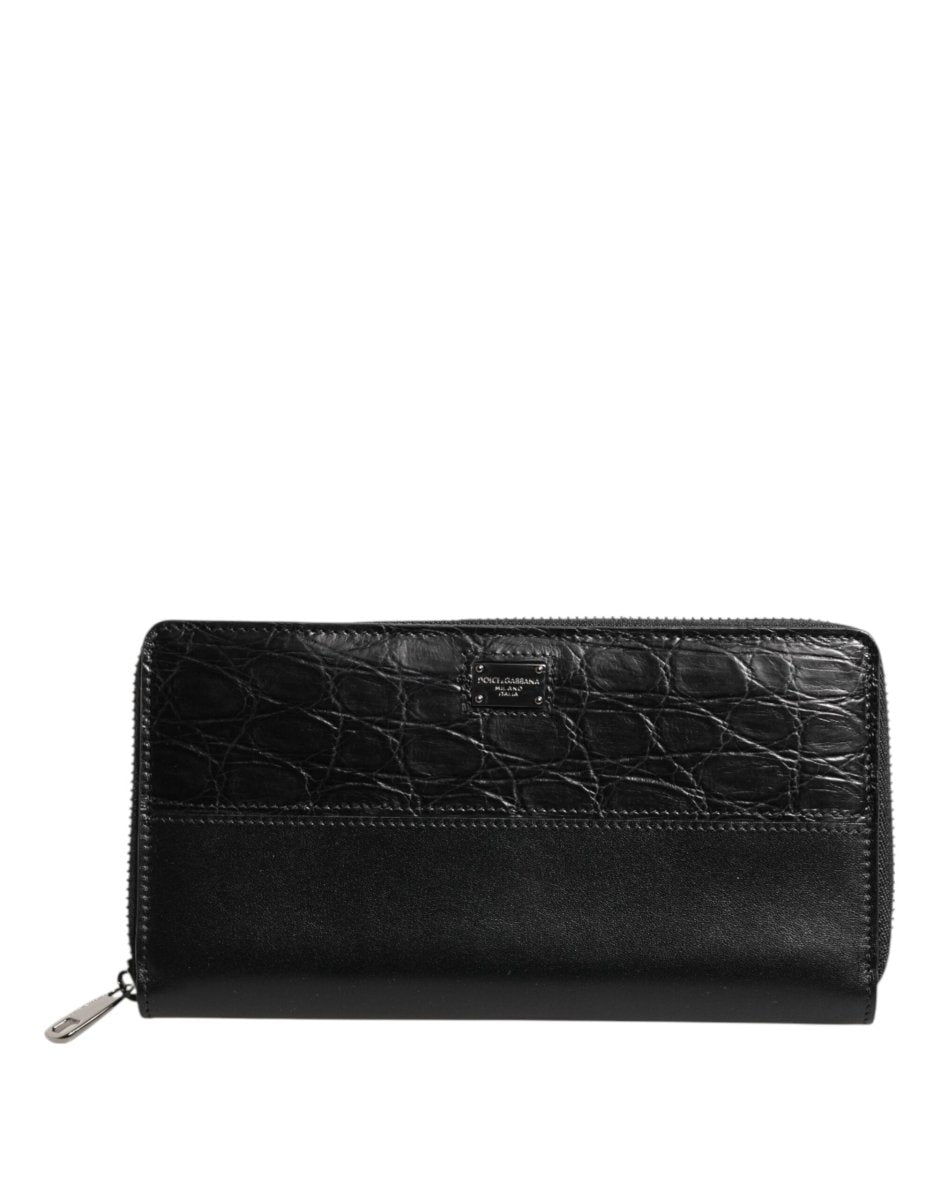 Dolce & Gabbana Black Leather Logo Plaque Zip Around Continental Wallet - The Gentlemen's Vault