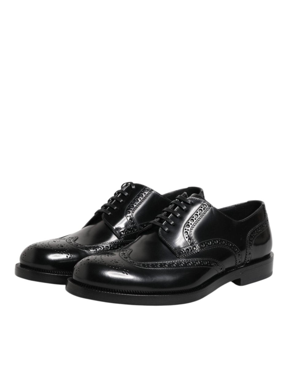 Dolce & Gabbana Black Leather Derby Wingtip Formal Shoes - The Gentlemen's Vault