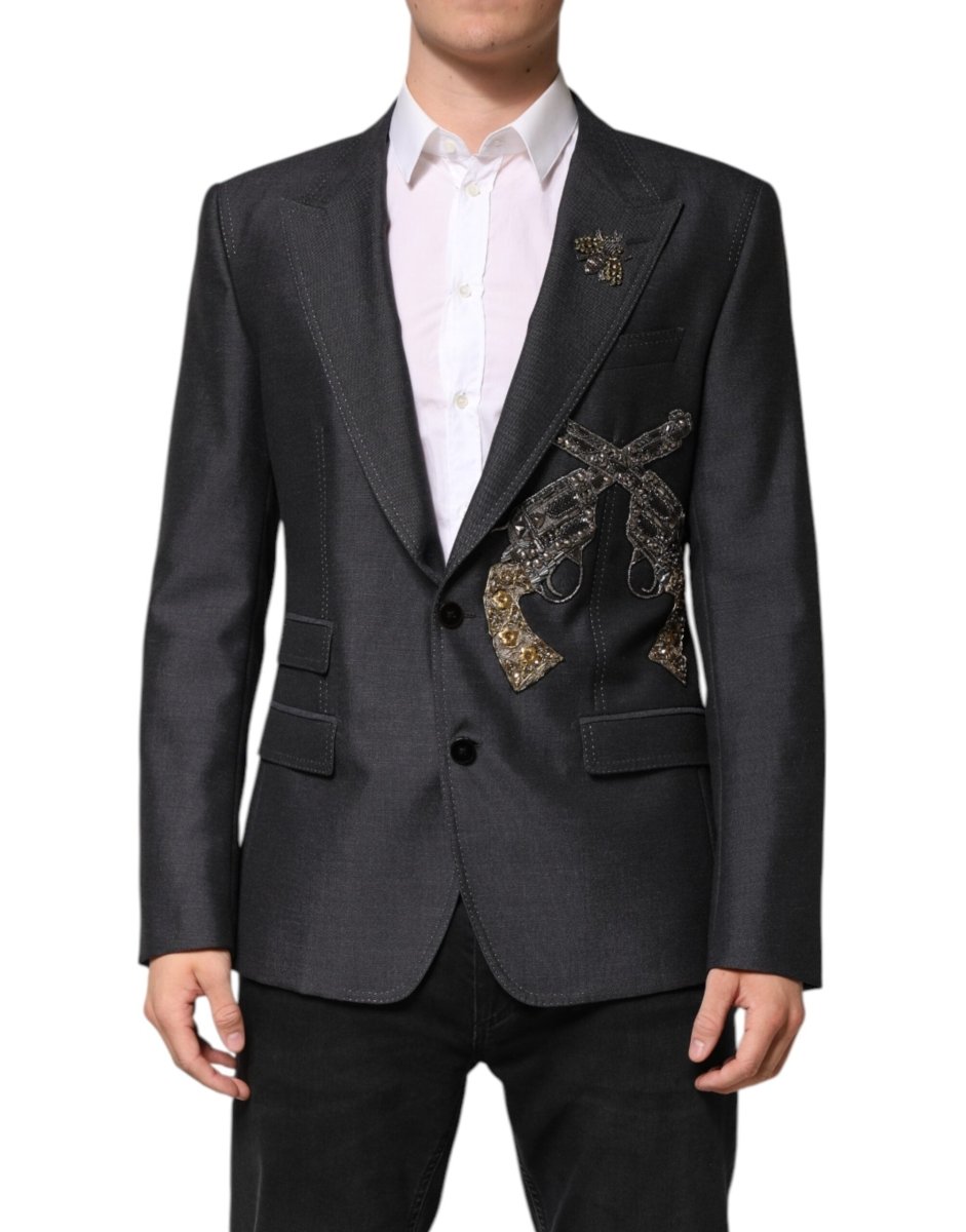 Dolce & Gabbana Dark Gray Bee Embroidery SICILIA Coat Blazer - The Gentlemen's Vault
