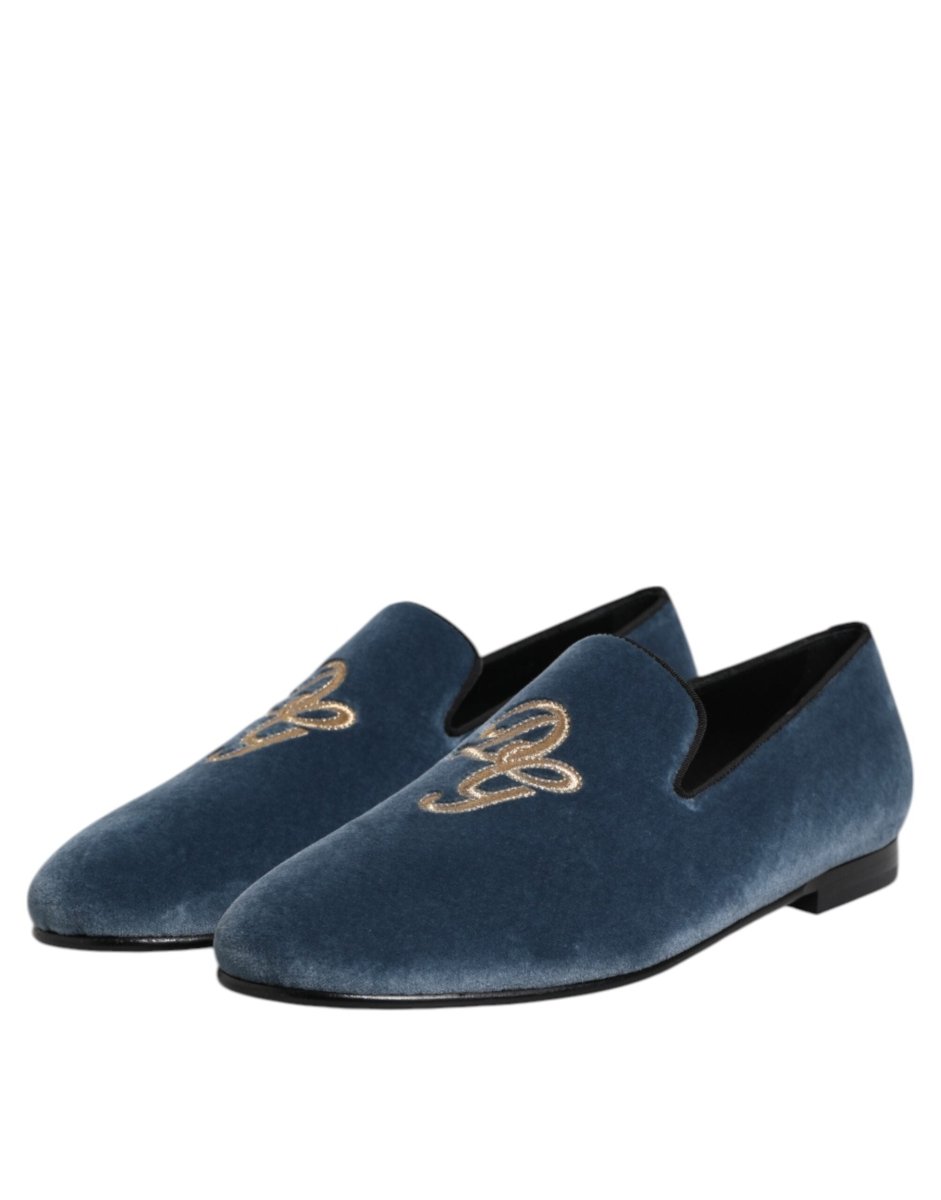 Dolce & Gabbana Blue Velvet DG Logo Loafers Formal Shoes - The Gentlemen's Vault