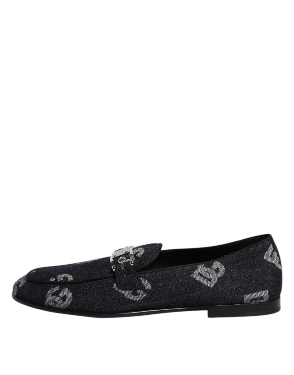 Dolce & Gabbana Blue Logo Cotton Loafers Formal Dress Shoes - The Gentlemen's Vault