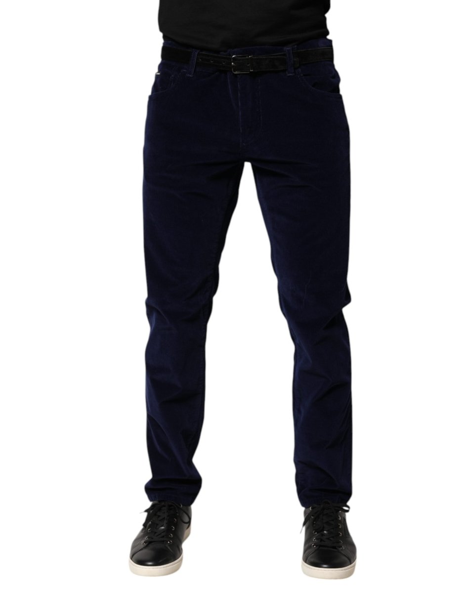 Dolce & Gabbana Navy Blue Cotton Tapered Formal Trouser Pants - The Gentlemen's Vault