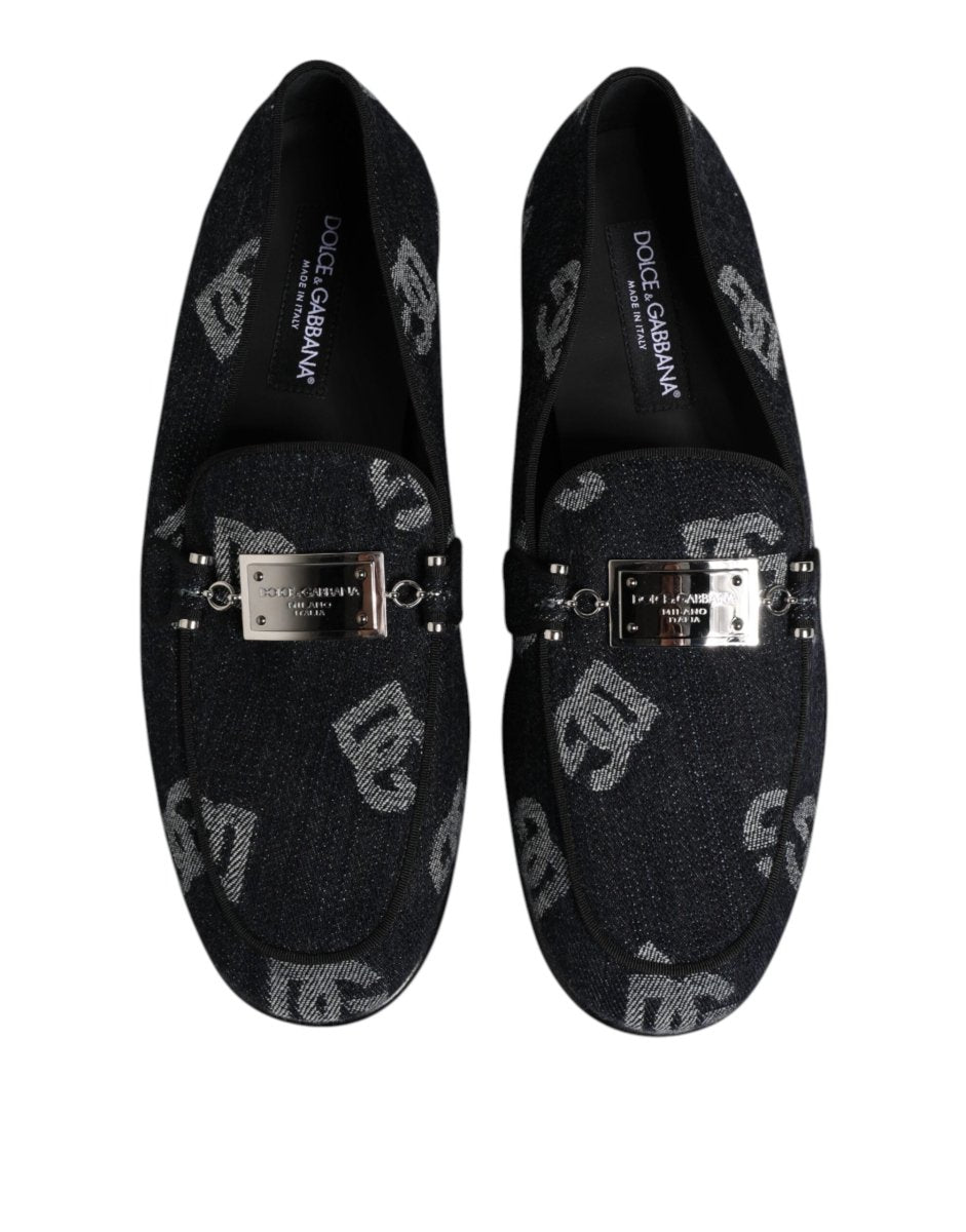 Dolce & Gabbana Blue Logo Cotton Loafers Formal Dress Shoes - The Gentlemen's Vault