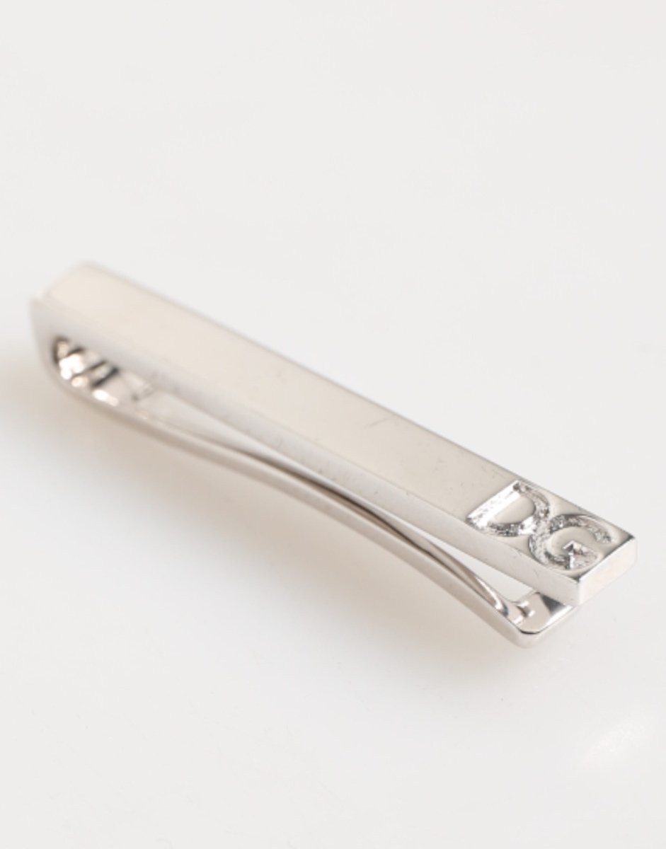 Dolce & Gabbana Silver Tone Brass Logo Branded Men Accessory Tie Clip Bar - The Gentlemen's Vault