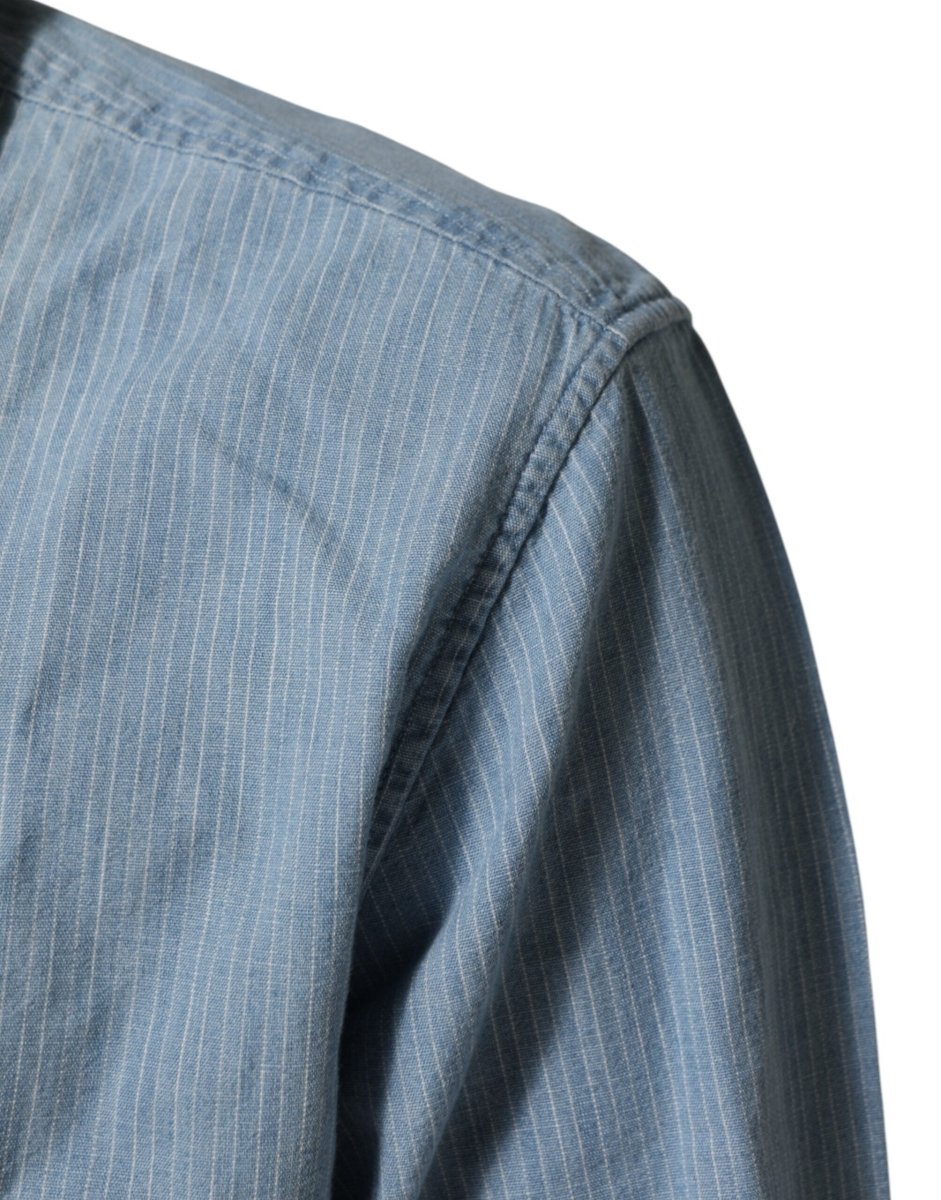 Deperlu Blue Denim Regular Fit Collared Long Sleeve Men Shirt - The Gentlemen's Vault