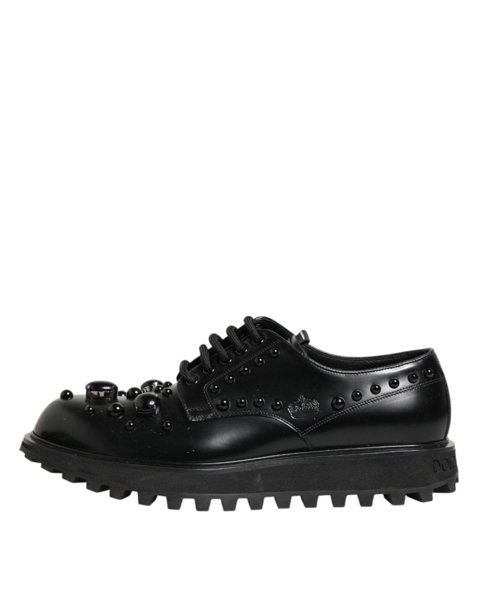 Dolce & Gabbana Black Leather Studded Men Formal Derby Shoes - The Gentlemen's Vault