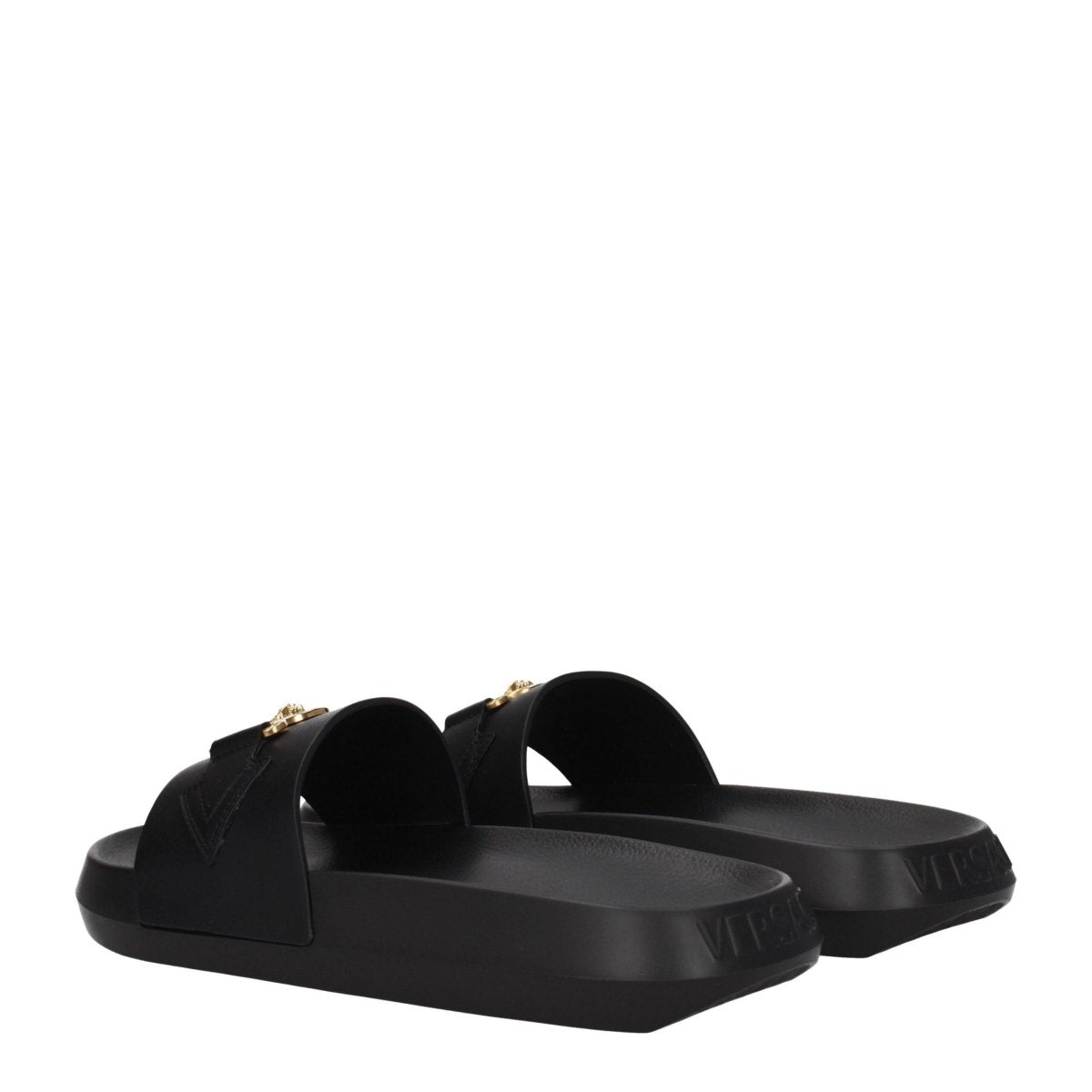 Versace Black Leather Slippers Sandals - The Gentlemen's Vault