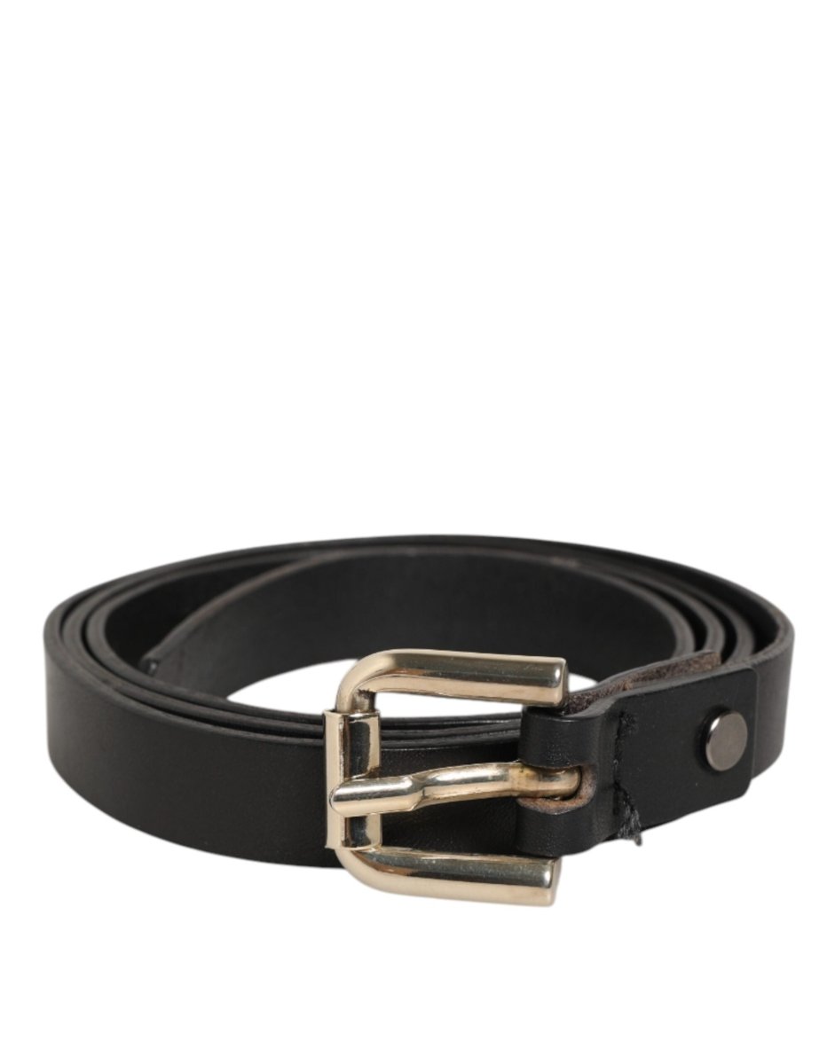 GF Ferre Black Leather Slim Gold Tone Buckle Waist Men Belt - The Gentlemen's Vault