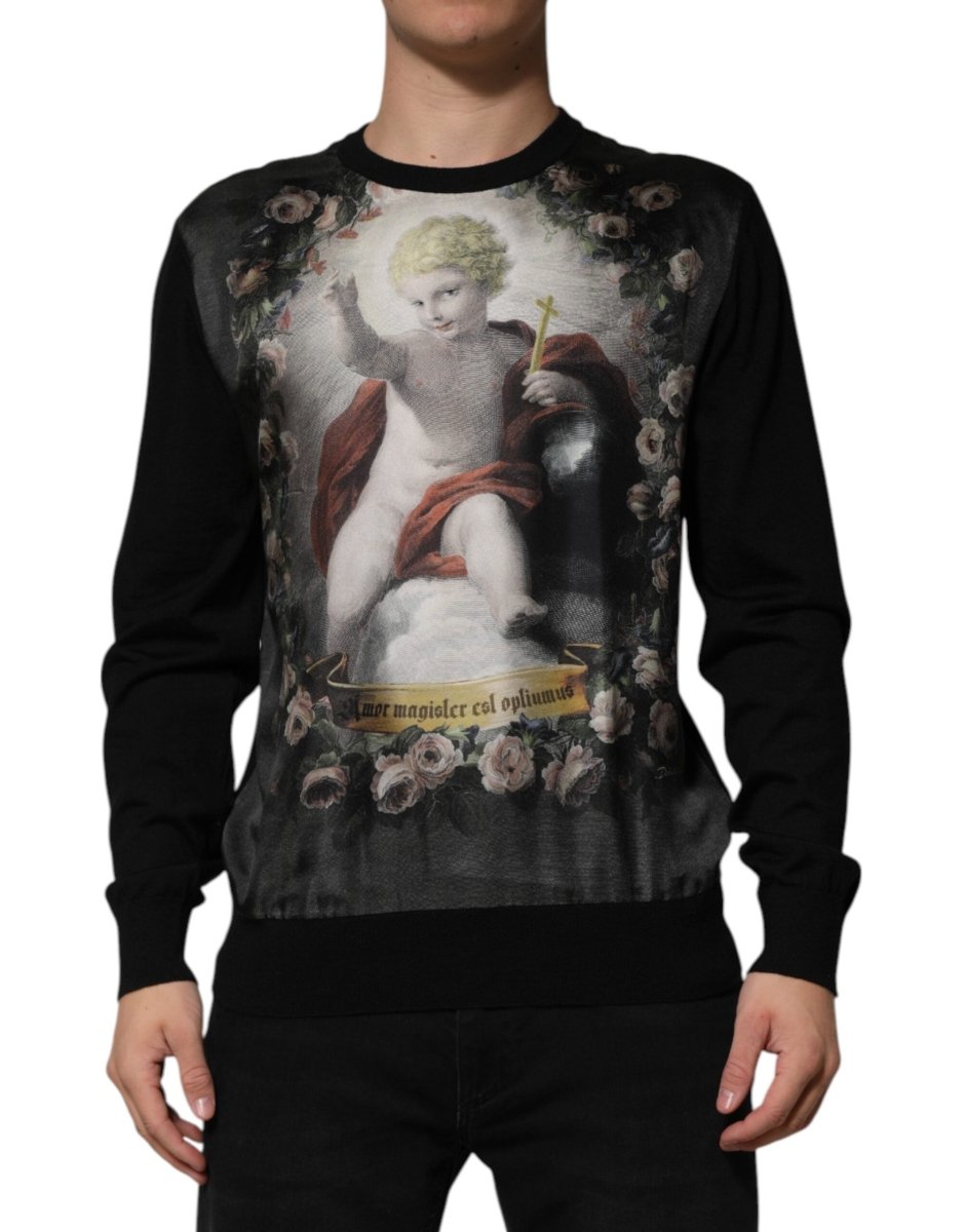 Dolce & Gabbana Black Cashmere Cherub Print Baroque Sweater - The Gentlemen's Vault