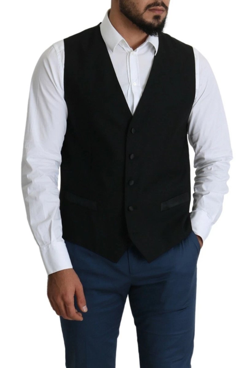 Dolce & Gabbana Black Wool Men Formal Waistcoat Vest - The Gentlemen's Vault