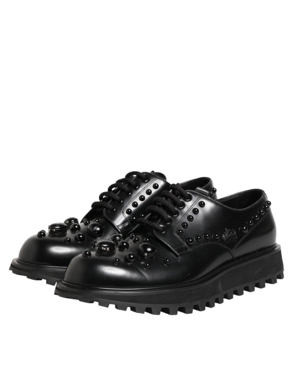 Dolce & Gabbana Black Leather Studded Men Formal Derby Shoes - The Gentlemen's Vault