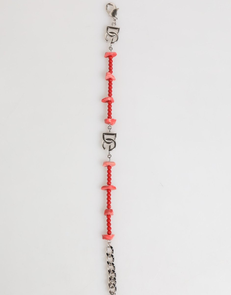 Dolce & Gabbana Silver Tone Brass Beaded Resin DG Logo Chain Men Bracelet - The Gentlemen's Vault