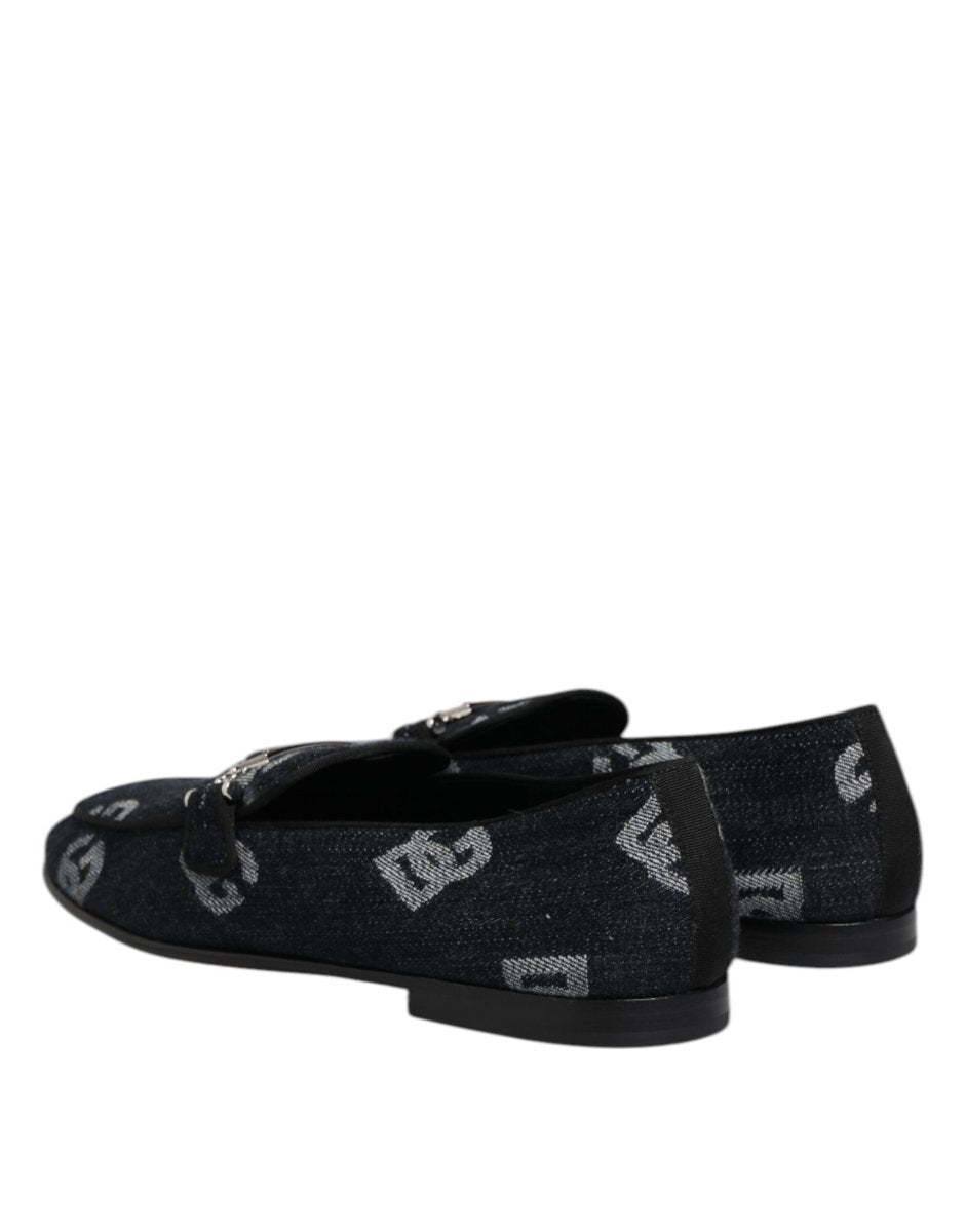 Dolce & Gabbana Blue Logo Cotton Loafers Formal Dress Shoes - The Gentlemen's Vault
