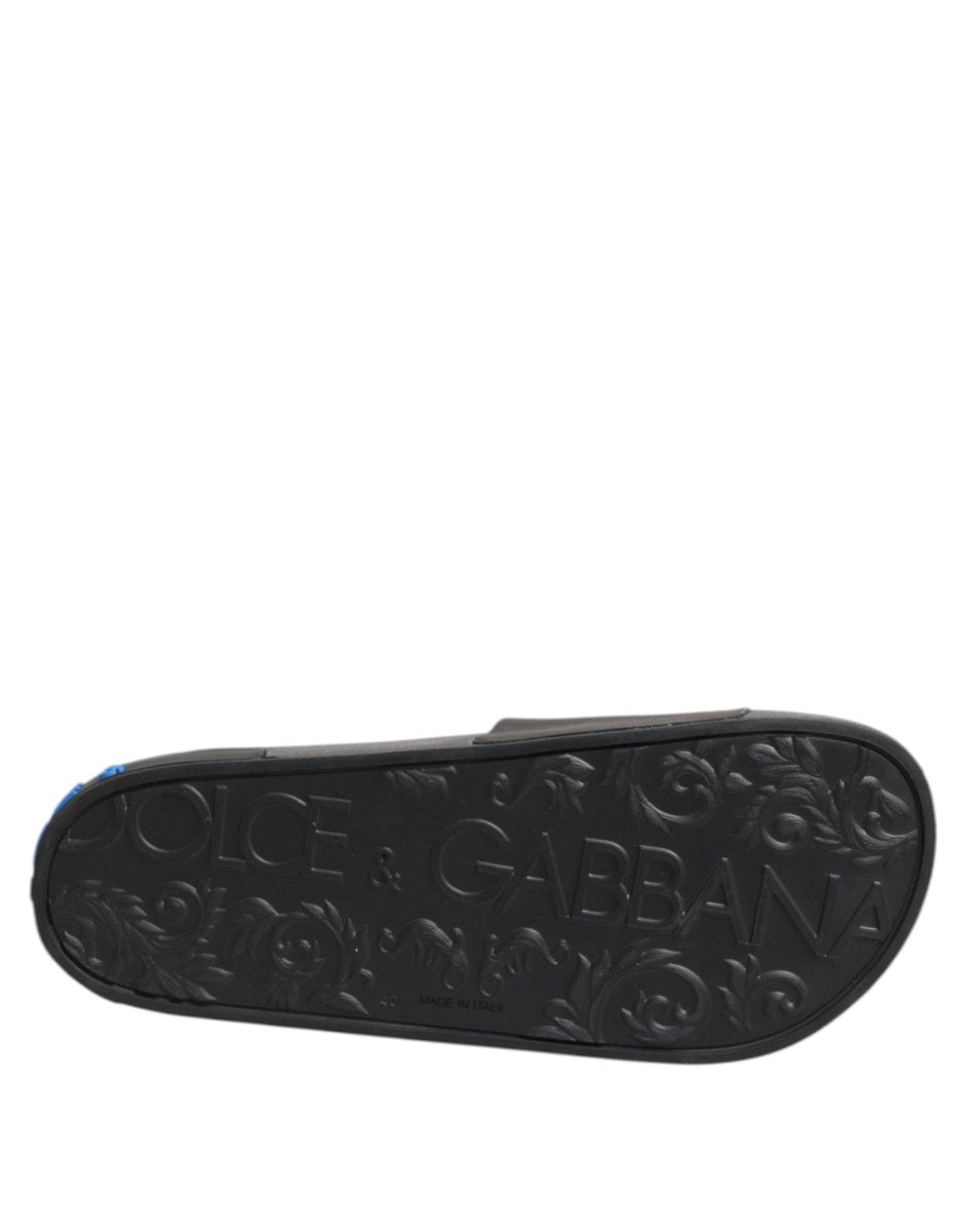 Dolce & Gabbana Black Leather Slides Flats Beachwear Shoes - The Gentlemen's Vault