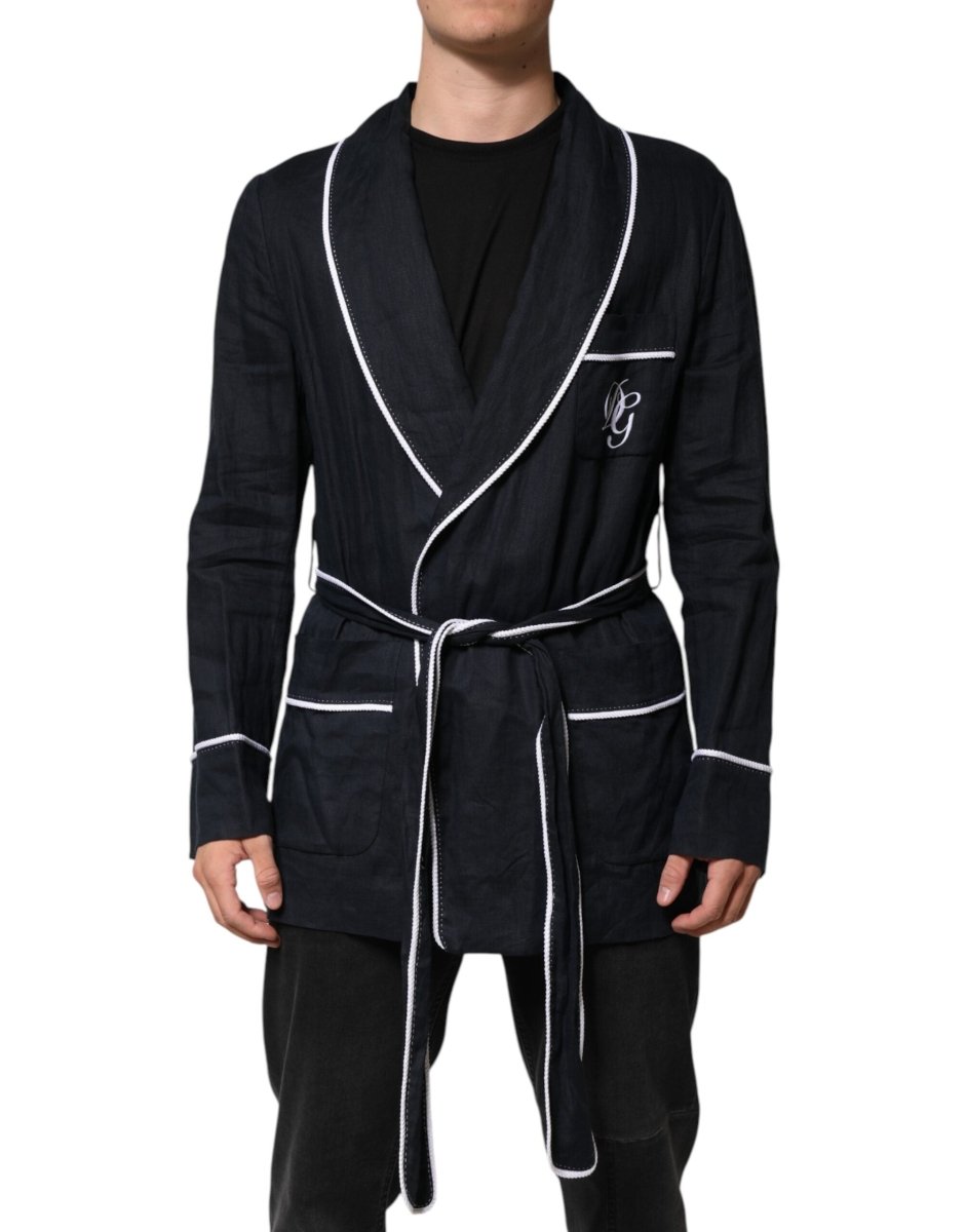 Dolce & Gabbana Dark Blue DG Embroidery Jacket Robe Blazer - The Gentlemen's Vault
